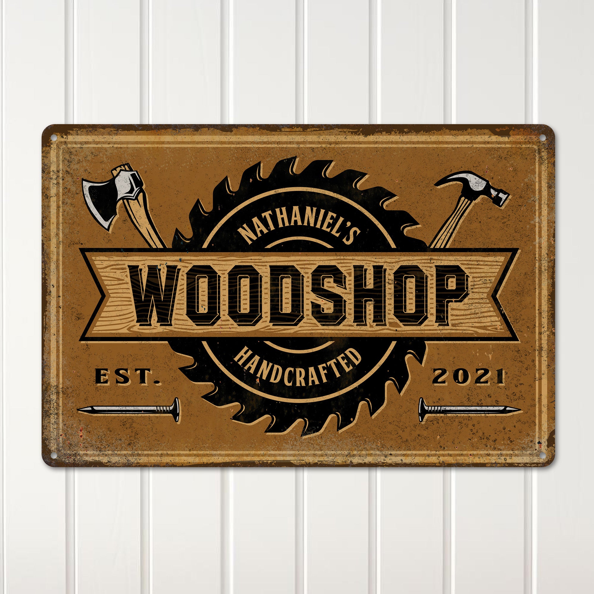 Personalized Metal Woodshop Sign - Custom Handmade Wall Art for Craft Enthusiasts - Durable Vintage Style - Image 2