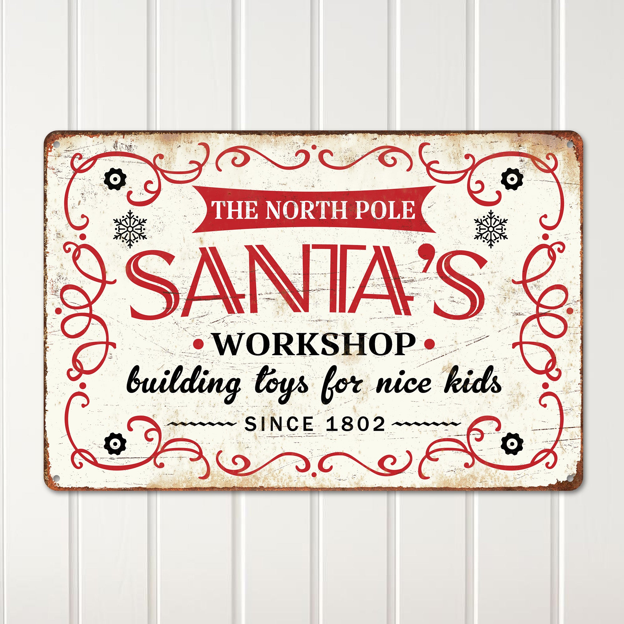 Personalized Vintage Santa's Workshop Metal Sign - Customizable North Pole Christmas Decor for Holiday Spirit - Image 2