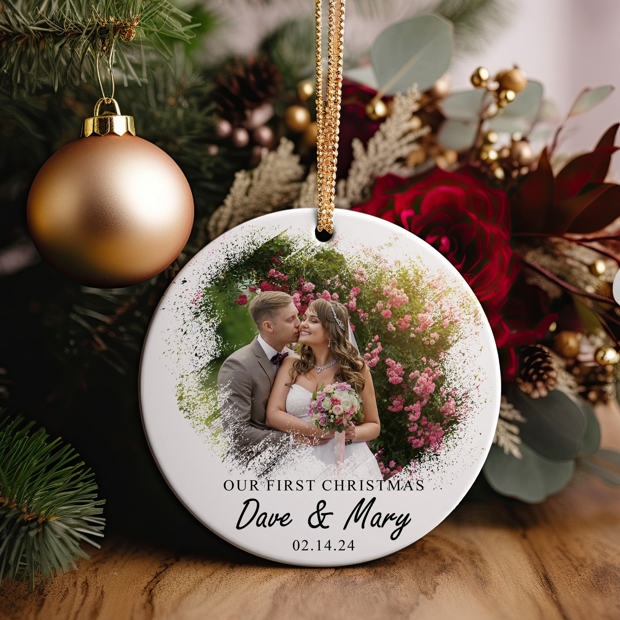 Personalized “Our First Christmas” Ceramic Ornament – Custom Wedding Keepsake for Newlyweds - Image 2