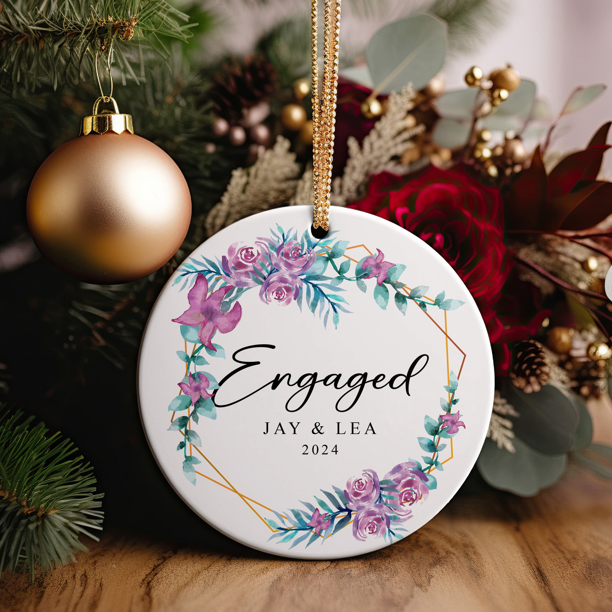 Personalized Floral Engagement Ornament - Custom Ceramic Keepsake for Celebrating Weddings and Anniversaries - Image 2