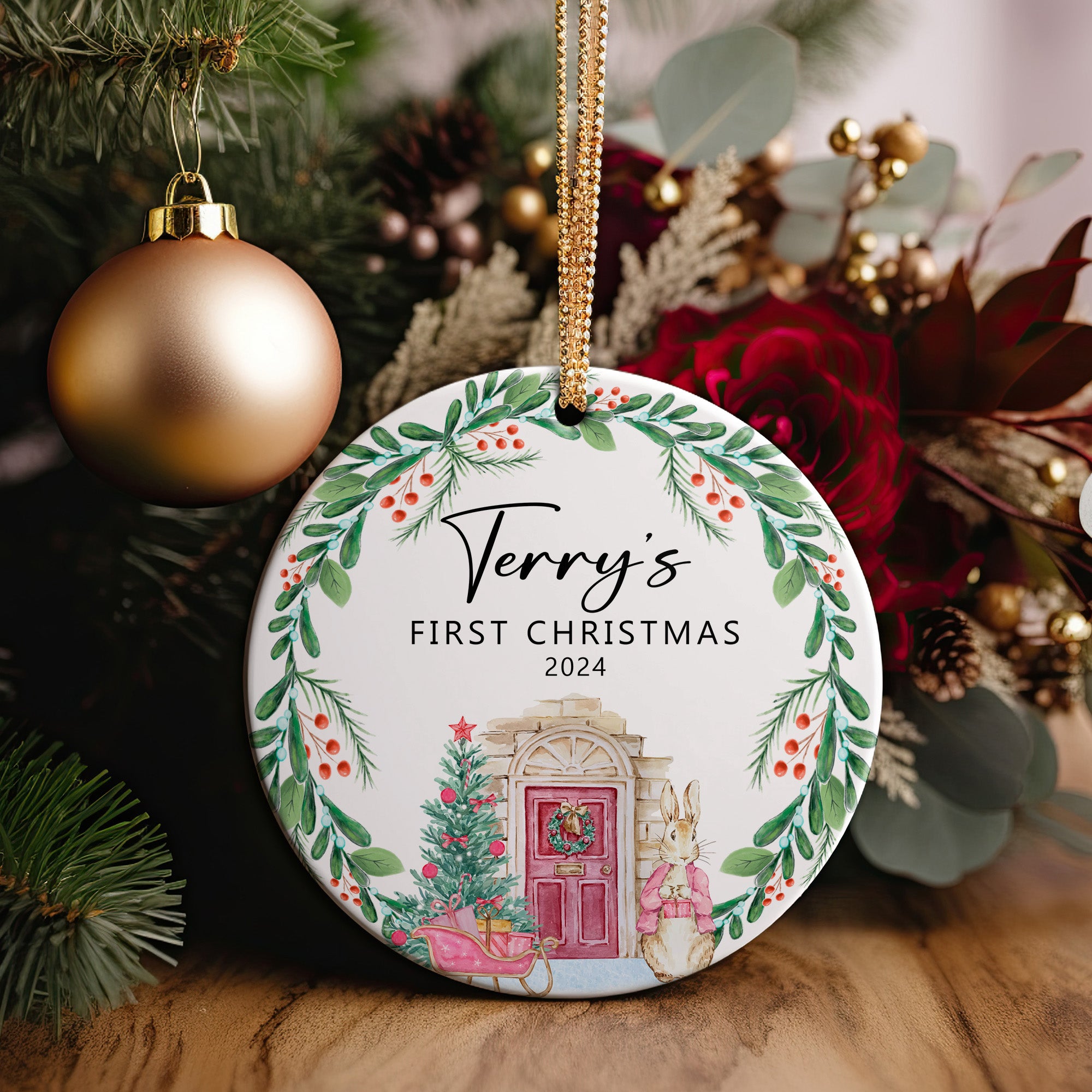 Personalized Ceramic Ornament - "First Christmas" 2024 | Handcrafted Holiday Keepsake for New Baby or Loved Ones - Image 2