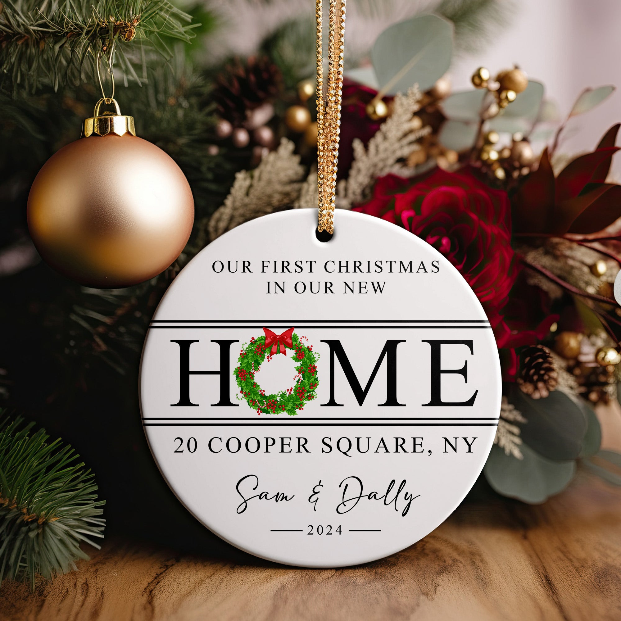 Personalized Our First Christmas Ceramic Ornament - New Home Gift with Custom Address and Names - Image 2