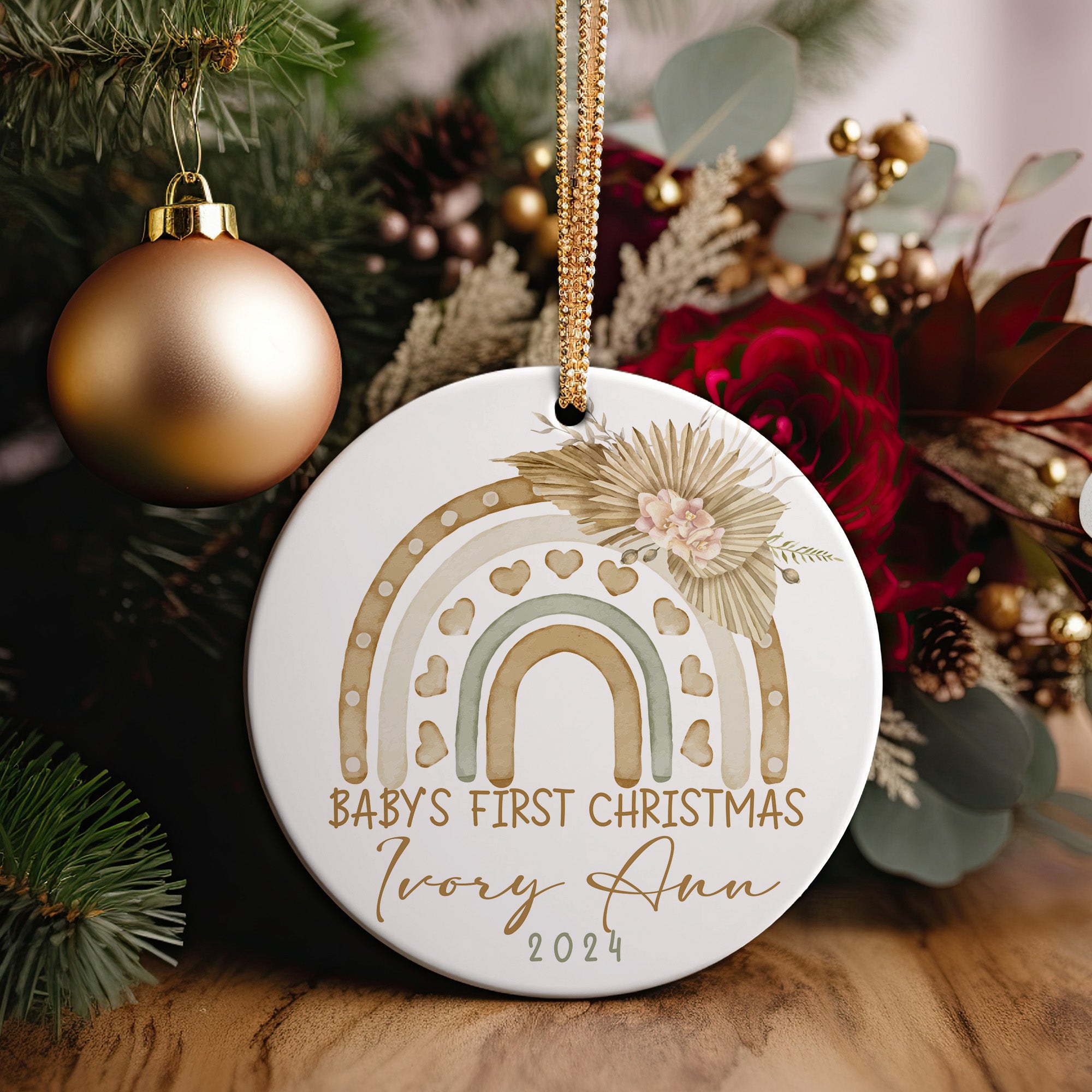 Personalized Baby's First Christmas Ornament - Handcrafted Ceramic Keepsake 2024 - Custom Name & Year - Image 2