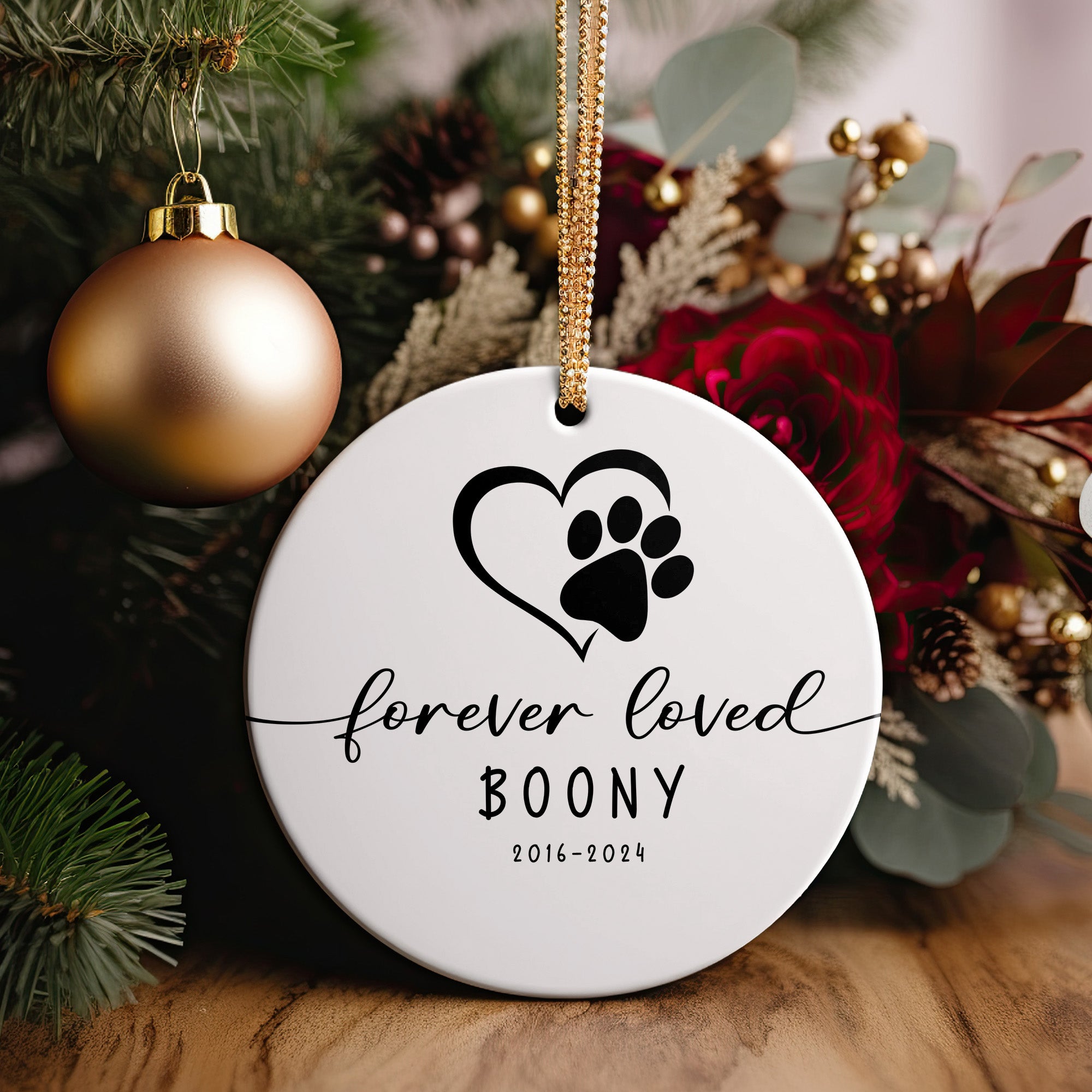 Personalized Memorial Pet Ornament - Custom Ceramic Keepsake with Heart and Paw Design for Pet Loss Remembrance - Image 2