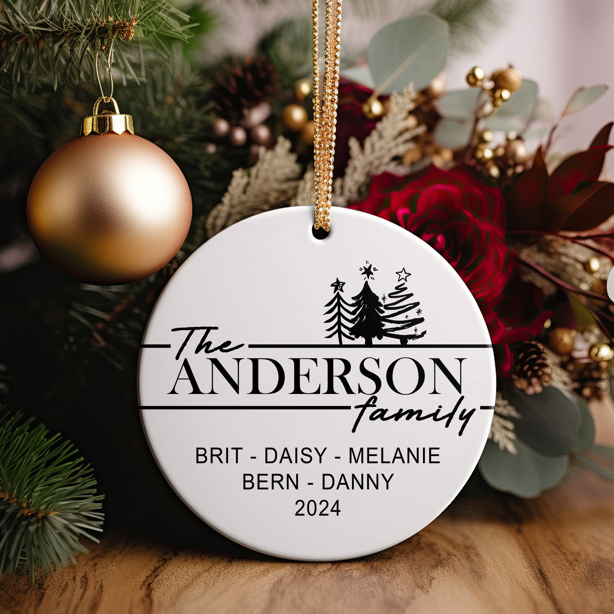 Personalized Family Christmas Ornament - Custom Ceramic Keepsake with 2024 Family Names and Holiday Design for Gift Giving - Image 2