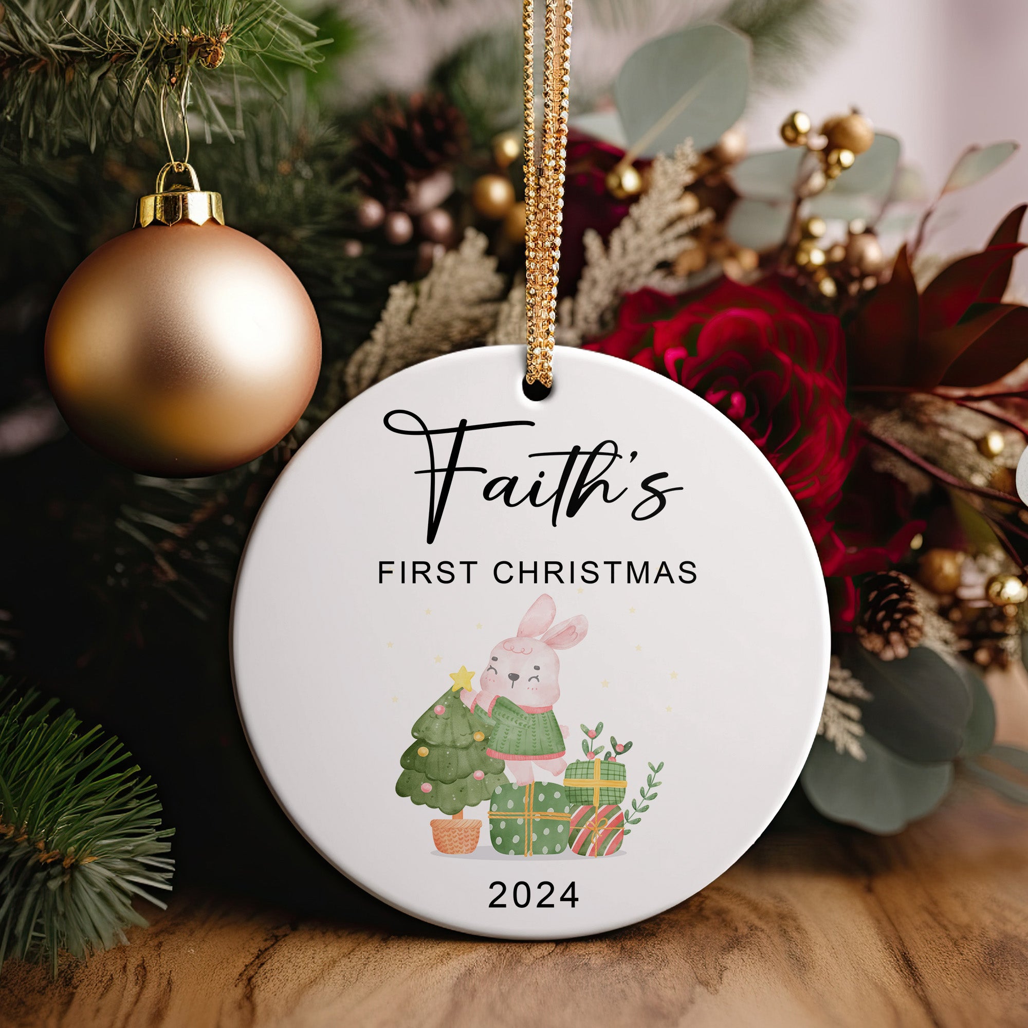 Personalized Baby's First Christmas Ceramic Ornament 2024 - Custom Name and Year Keepsake Gift - Image 2