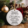 Personalized "Our First Christmas" Ceramic Ornament – Elegant Handcrafted Keepsake for Newlyweds, Customizable with Names and Date - Image 2