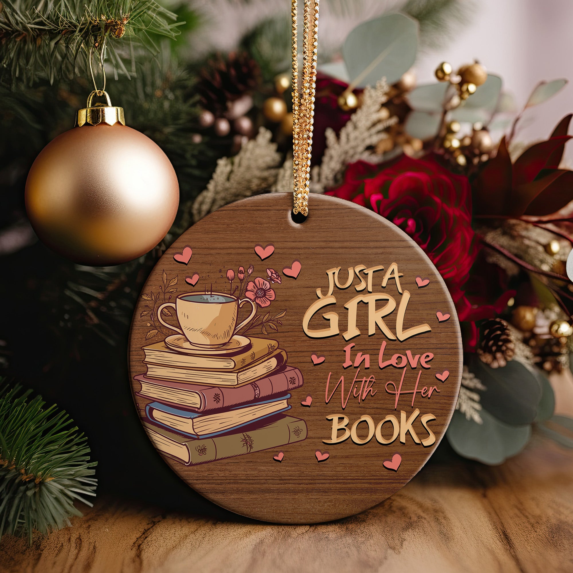 Personalized Ceramic Ornament - "Just a Girl in Love with Her Books" - Perfect Gift for Book Lovers, Handmade Craftsmanship - Image 2