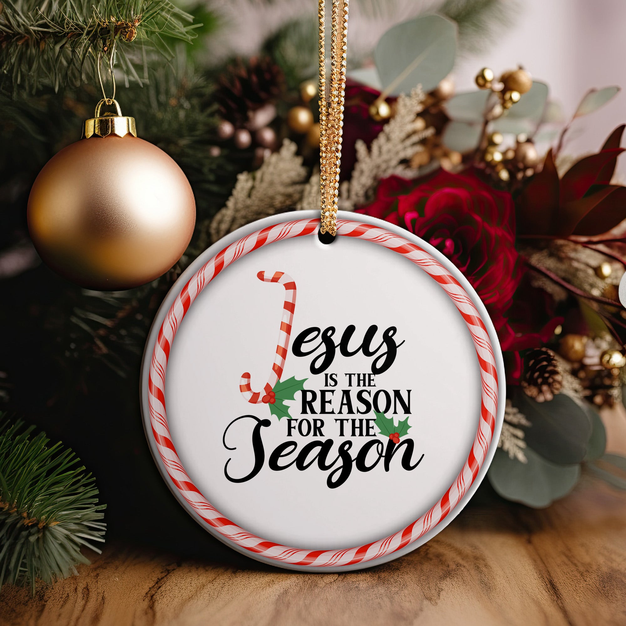 Personalized Christmas Ornament - "Jesus is the Reason" Candy Cane Design - Perfect for Holiday Gifting - Image 2