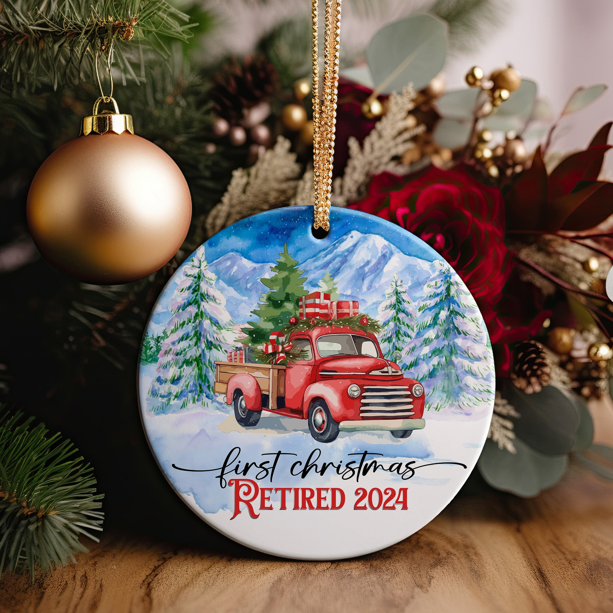 Personalized First Christmas Retired 2024 Ceramic Ornament – Handcrafted Keepsake with Vintage Red Truck Design - Image 2