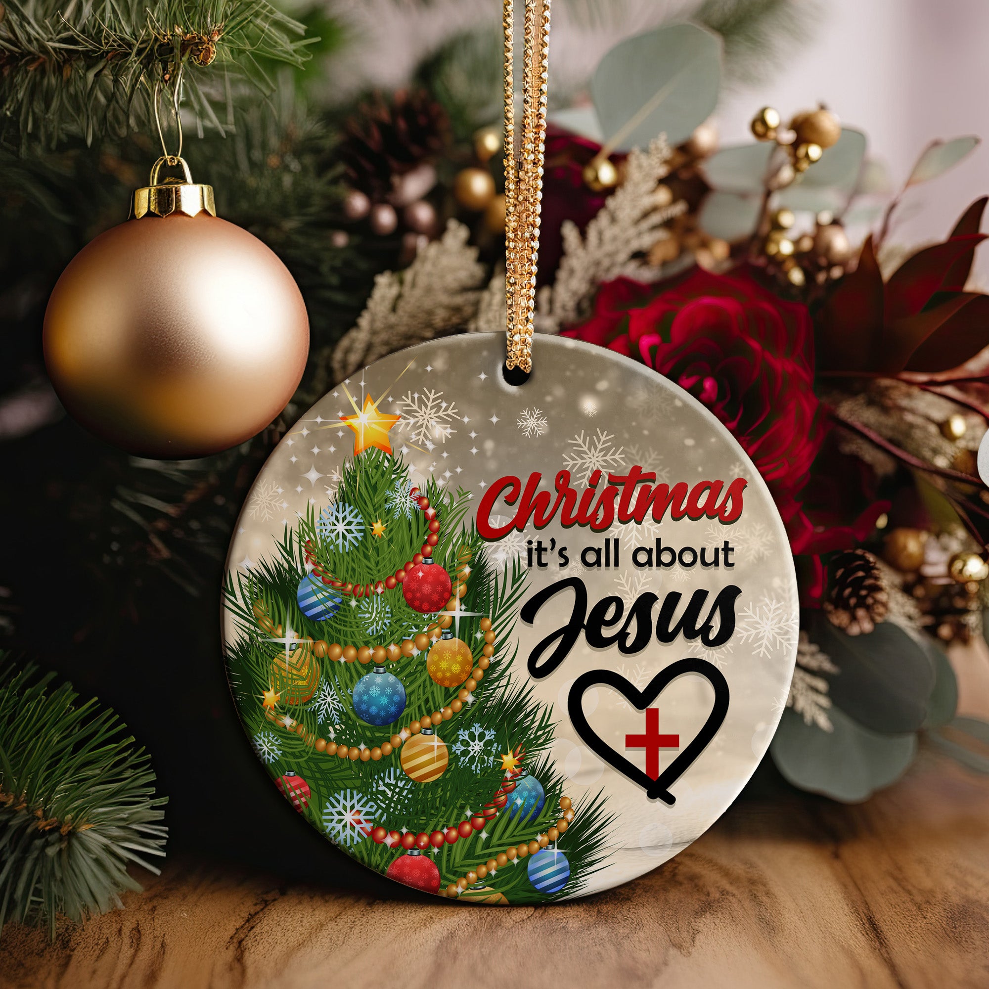 Personalized Ceramic Christmas Ornament - "It's All About Jesus" with Festive Tree Design - Perfect Holiday Gift Keepsake - Image 2