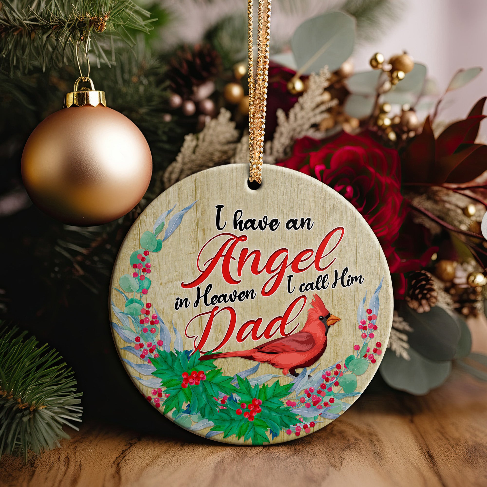 Personalized Memorial Ceramic Ornament – "Angel Dad" Cardinal Design, Heartfelt Keepsake Gift - Image 2