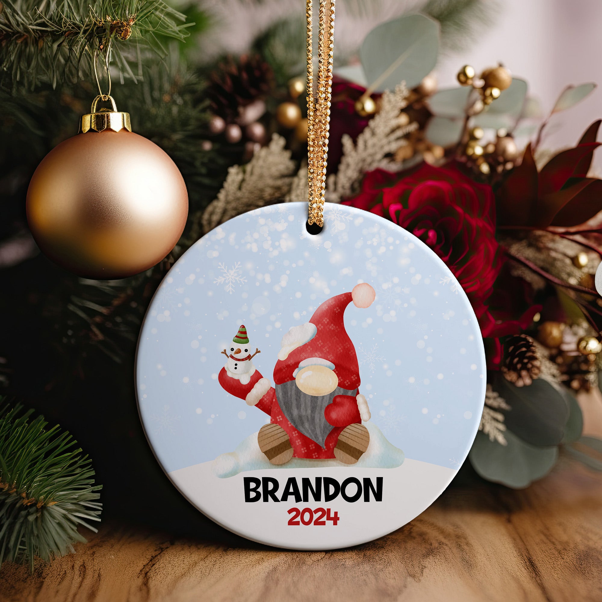 Personalized Christmas Gnome Ceramic Ornament 2024 – Custom Name Holiday Keepsake for Gift-Giving and Home Decor - Image 2