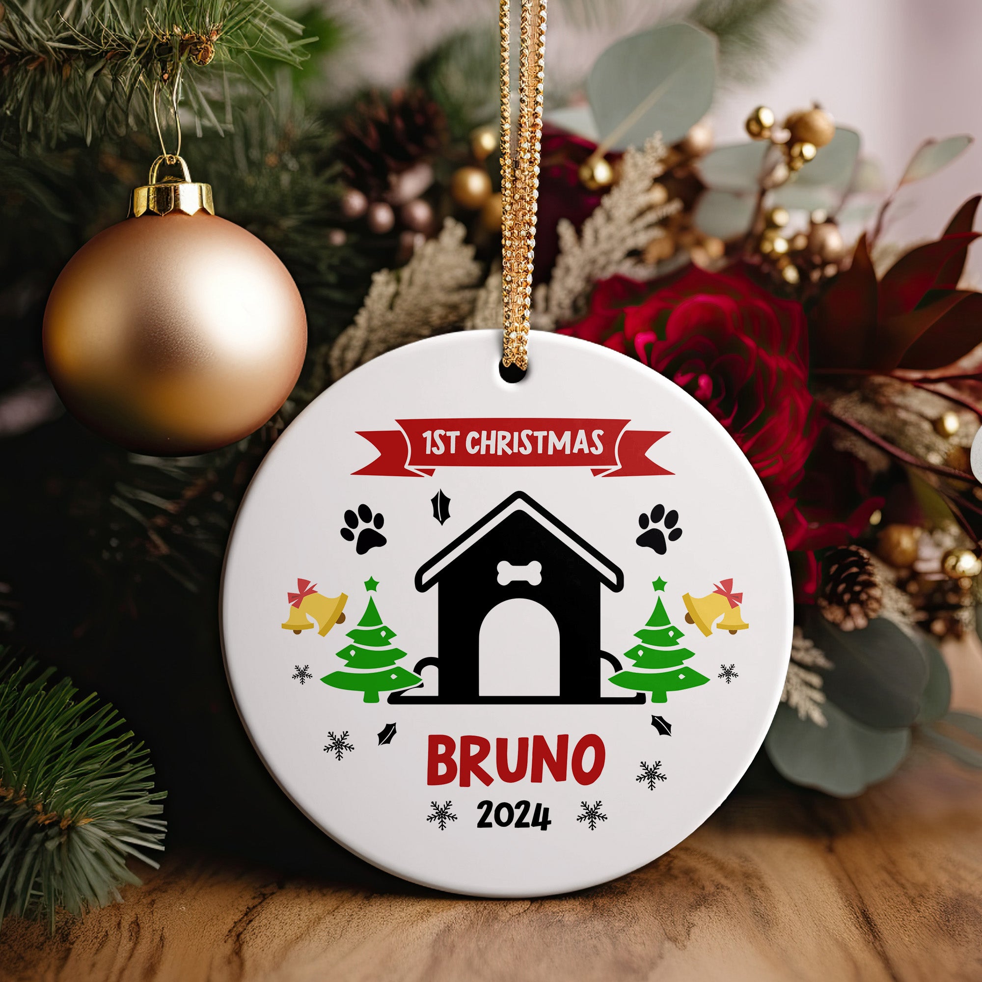 Personalized "1st Christmas" Ceramic Ornament for Pets - Custom Name and Year, Handmade Holiday Decor Keepsake - Image 2