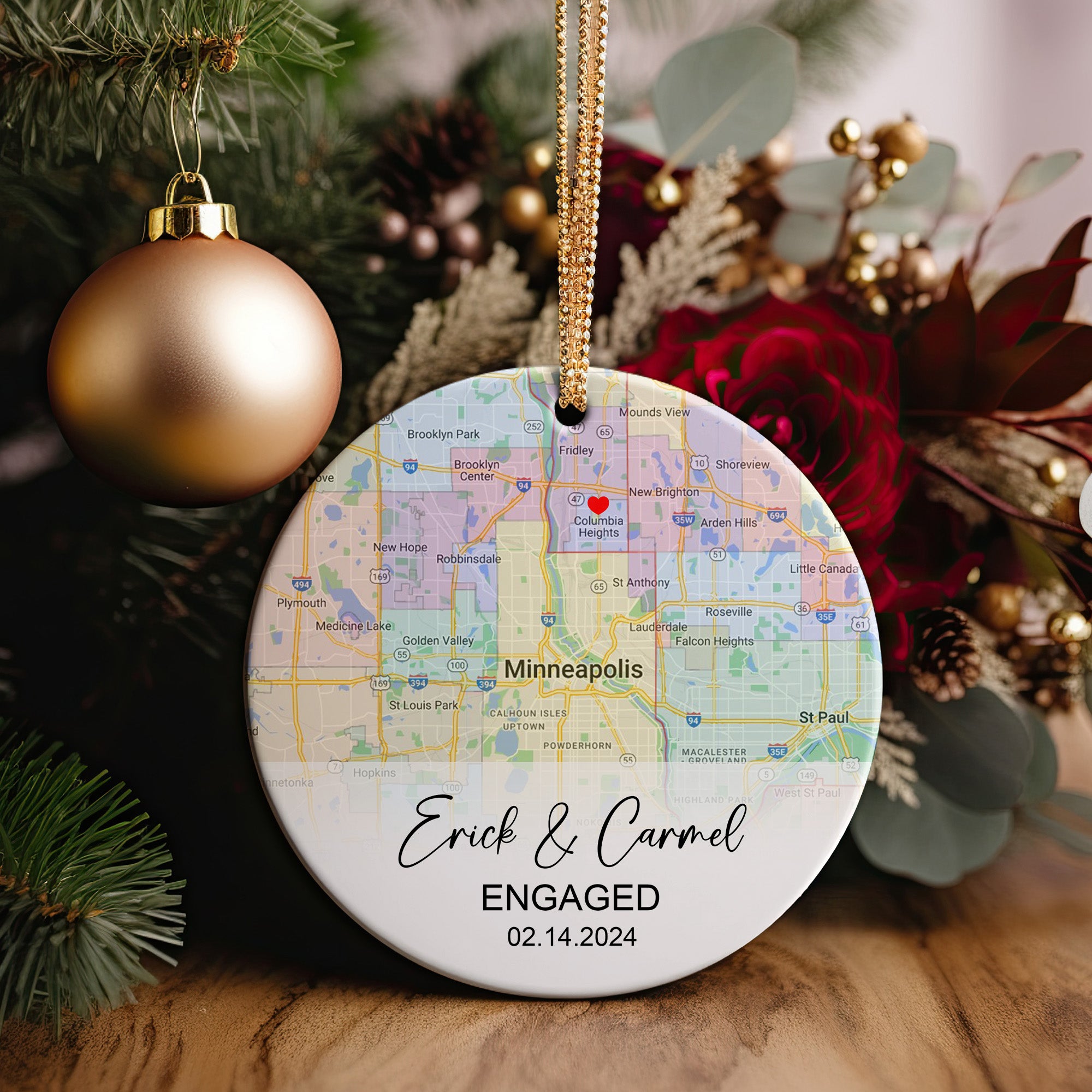 Personalized Engagement Map Ceramic Ornament - Custom Date and Names Keepsake for Life - Image 2