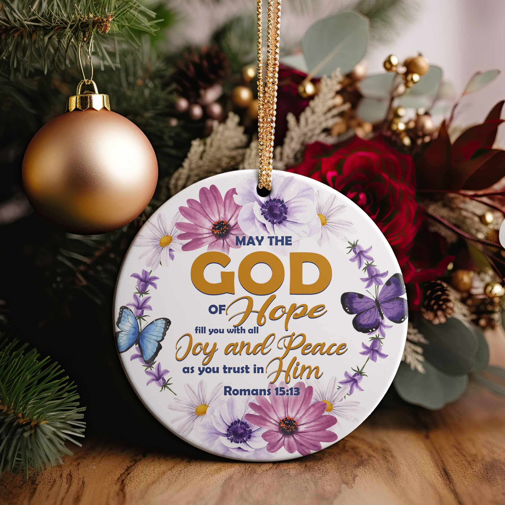 Personalized Floral Ceramic Ornament with Inspirational Scripture & Butterfly Design – Perfect Gift for Any Occasion - Image 2