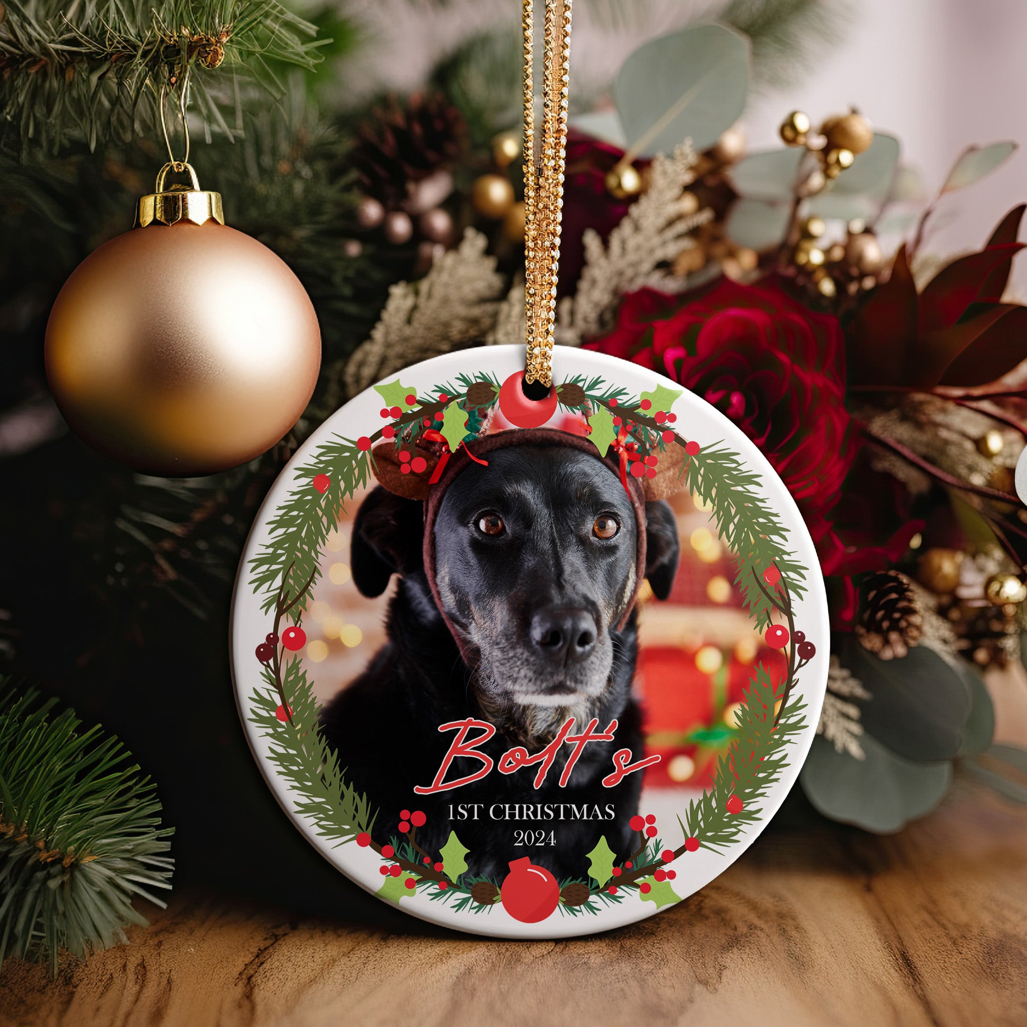 Personalized Dog's First Christmas Ceramic Ornament 2024 – Custom Photo & Name Keepsake, Ideal Pet Lover Gift - Image 2