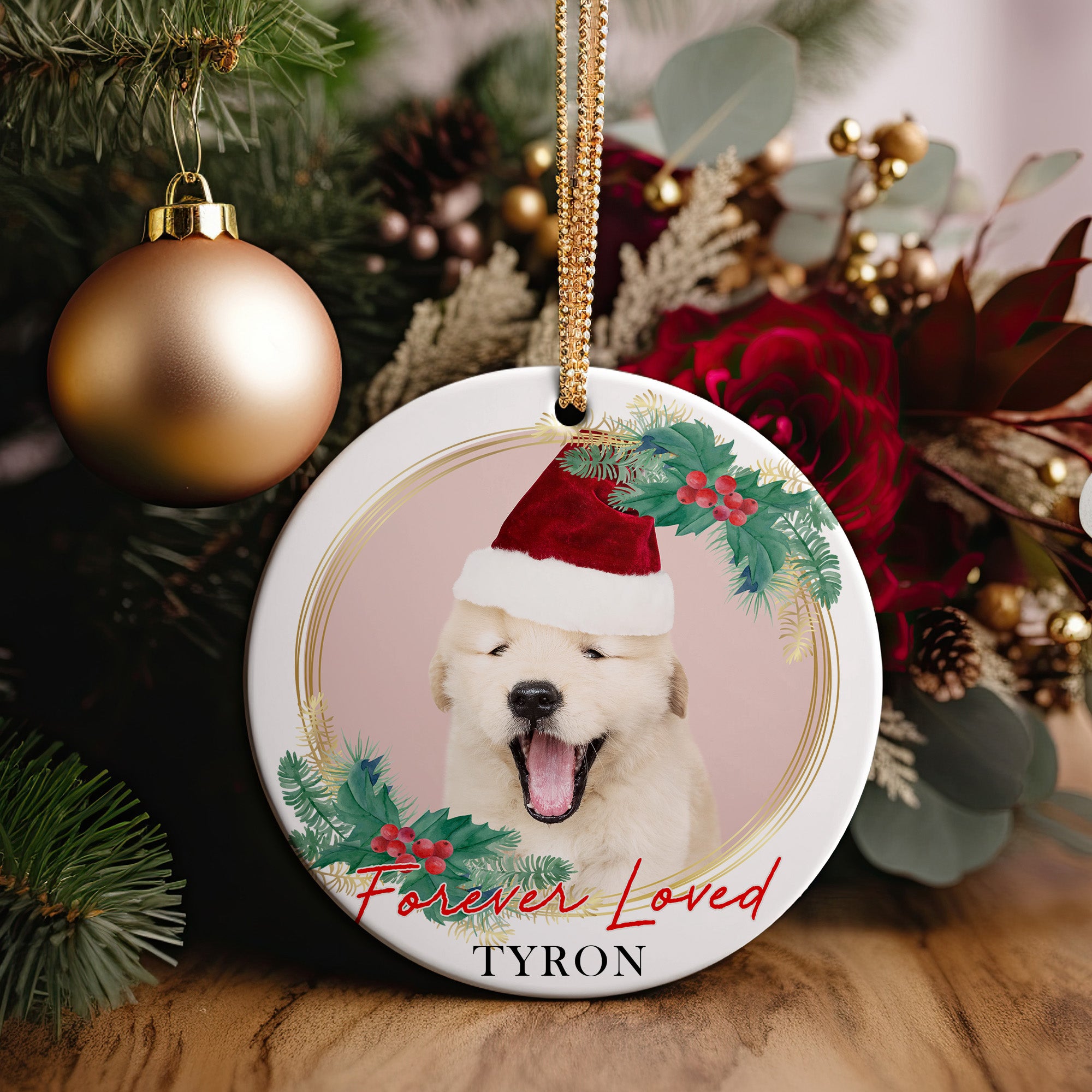 Personalized "Forever Loved" Ceramic Holiday Ornament with Adorable Puppy Design - Perfect Gift for Dog Lovers - Image 2