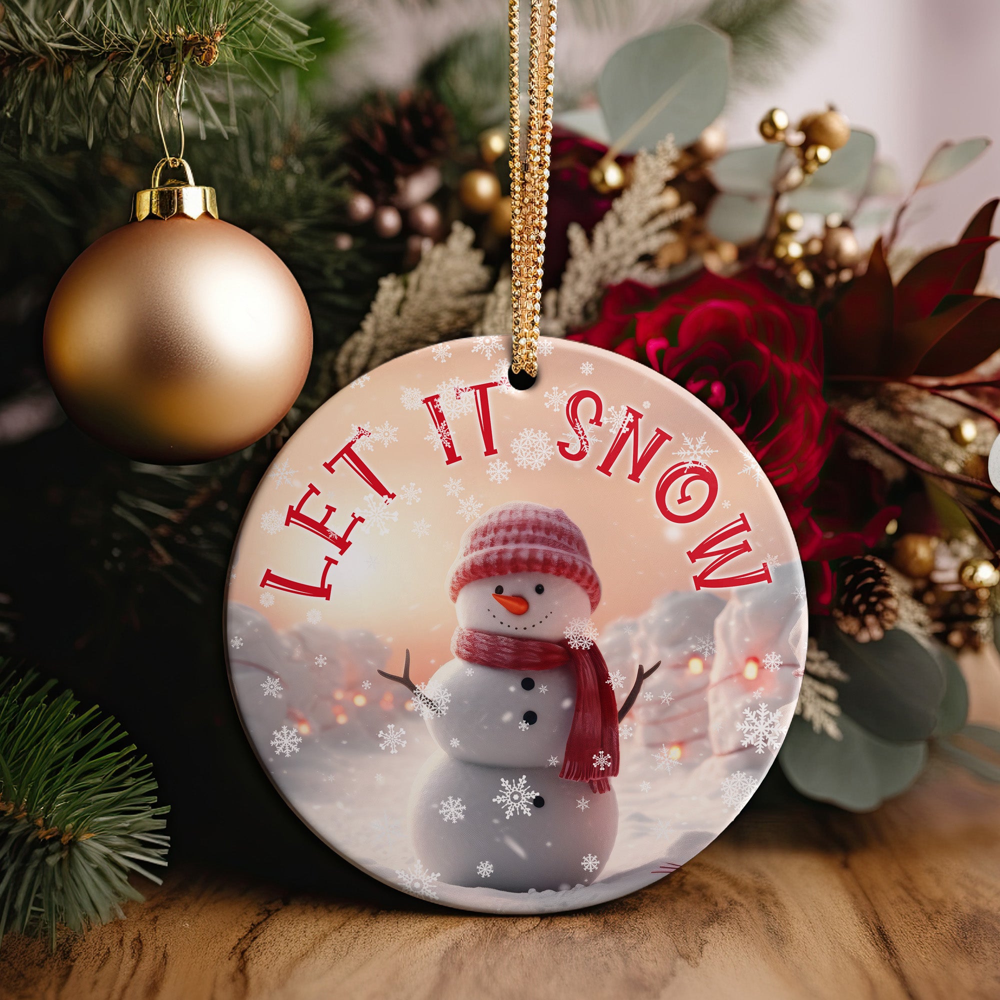 Personalized "Let It Snow" Ceramic Ornament - Handcrafted Holiday Snowman Keepsake with Customization Options - Image 2
