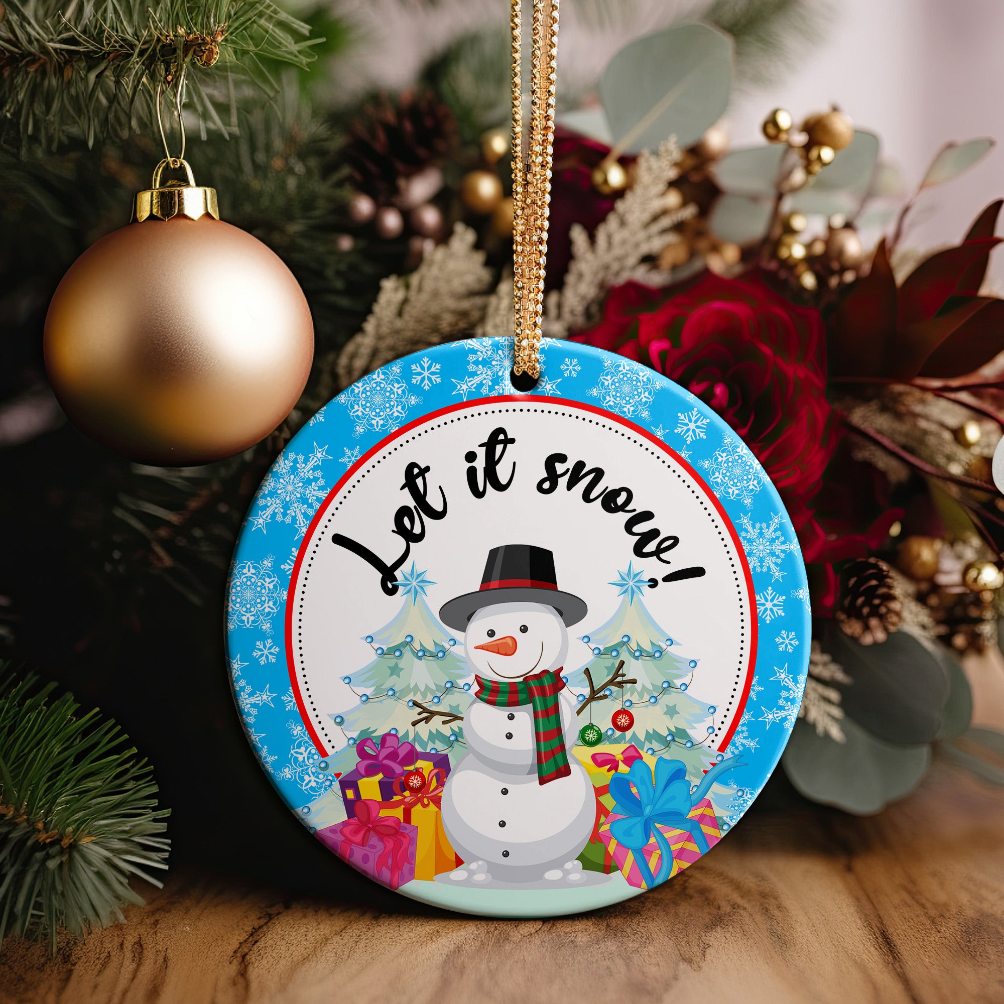 Personalized Ceramic Snowman Ornament with "Let it Snow" Design – Perfect Holiday Gift for Family & Friends - Image 2