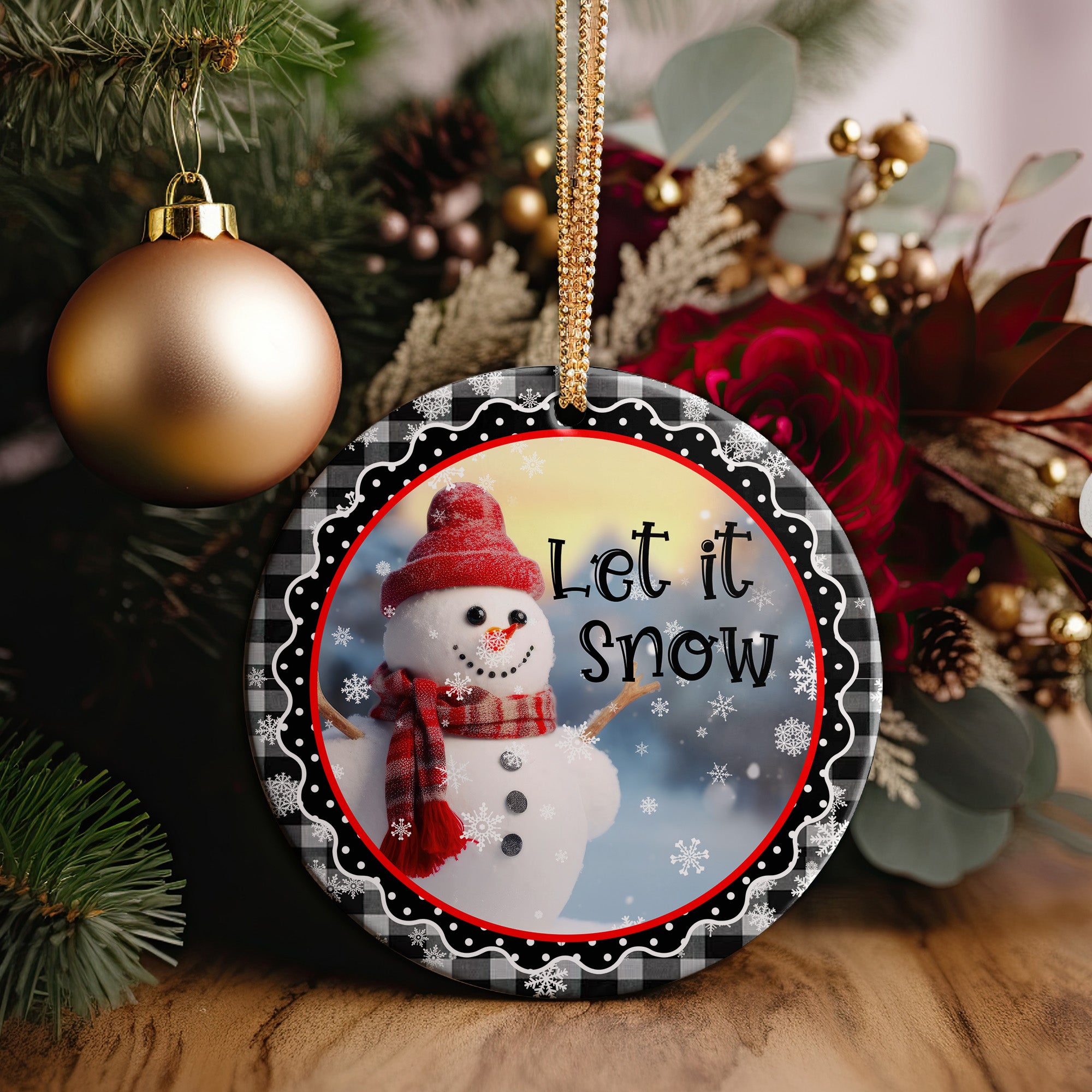 Personalized Snowman Ceramic Ornament with Festive Plaid Design - Perfect Holiday Gift for Family and Friends - Image 2