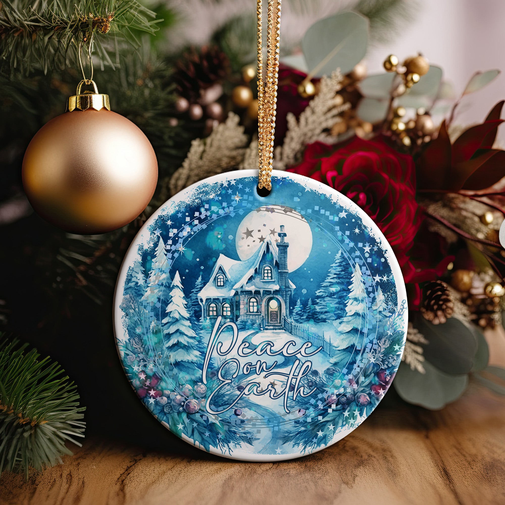 Personalized "Peace on Earth" Ceramic Ornament - Handcrafted Winter Wonderland Design for Holiday Gift Giving - Image 2