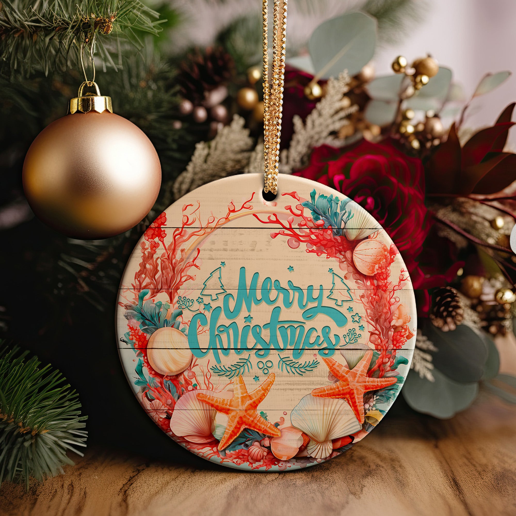 Customizable Coastal Christmas Ceramic Ornament – Handcrafted Nautical Holiday Décor Perfect for Beach Lovers - Image 2
