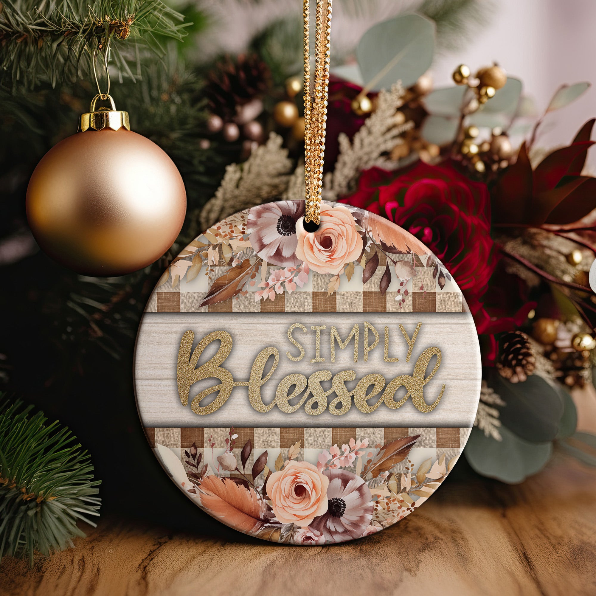 Personalized "Simply Blessed" Ceramic Ornament – Elegant Floral Gift for Loved Ones - Image 2