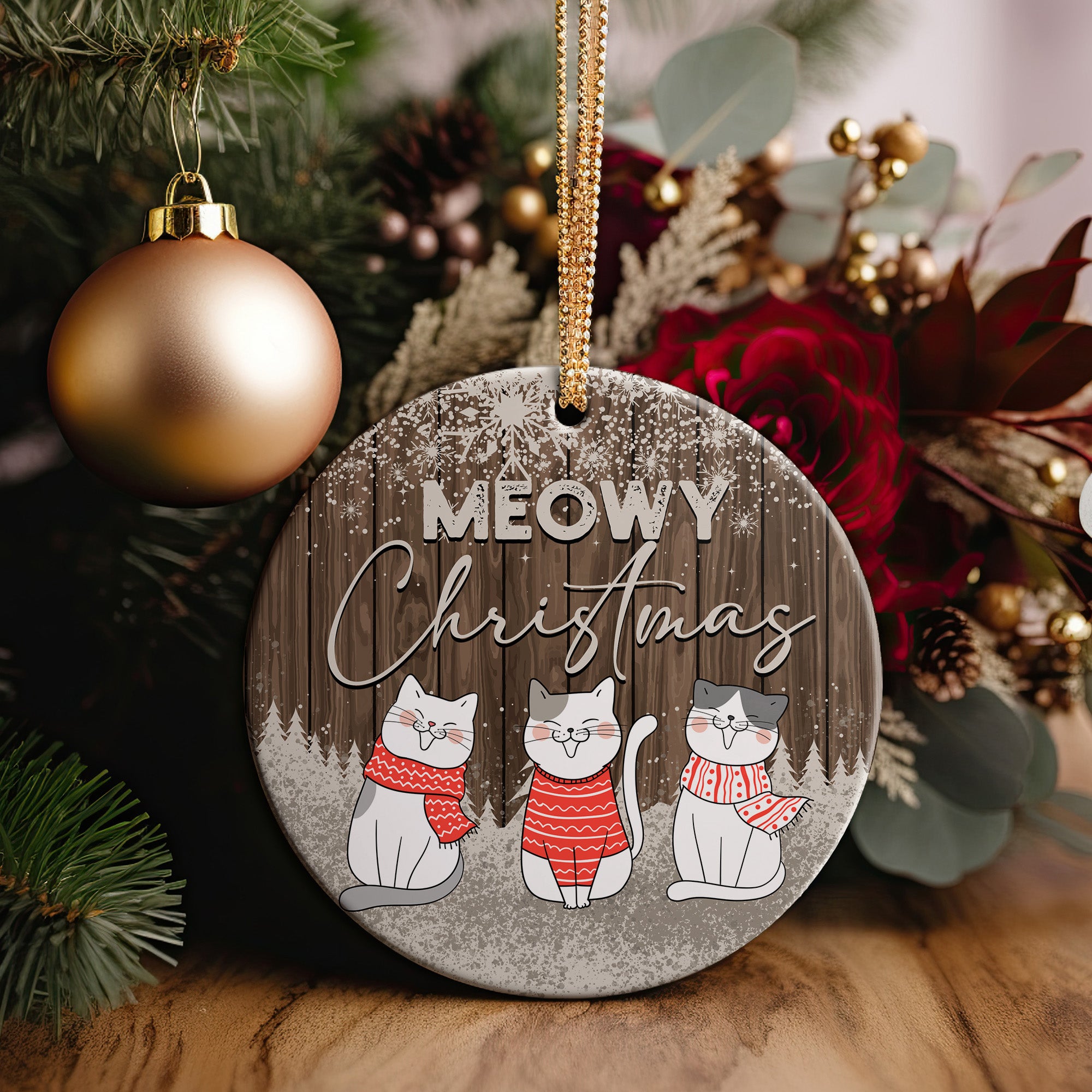 Personalized "Meowy Christmas" Ceramic Ornament – Cozy Cat Design, Handmade Holiday Gift - Image 2