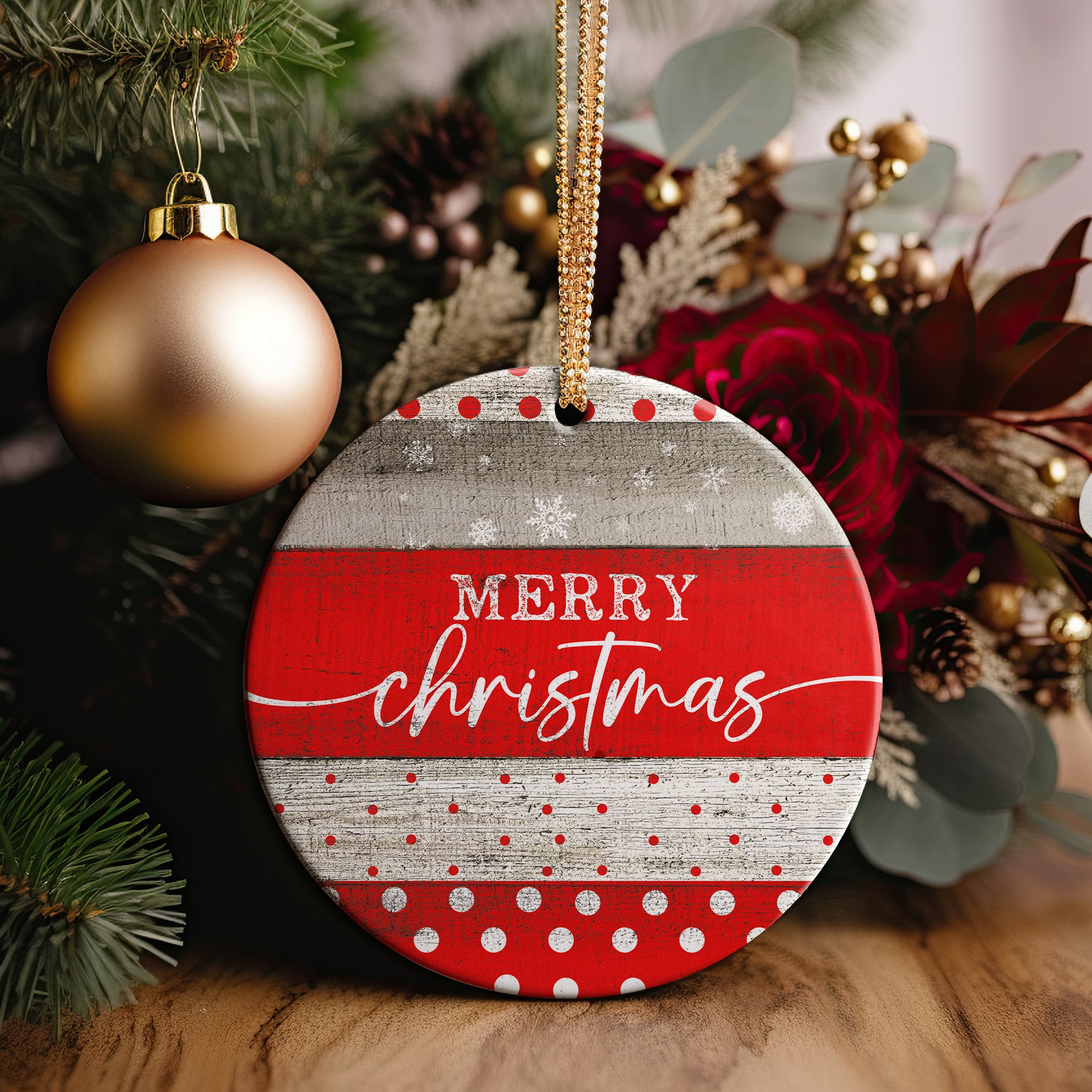 Handcrafted Ceramic Merry Christmas Ornament - Rustic Red & White Personalized Gift for Holiday Cheer - Image 2