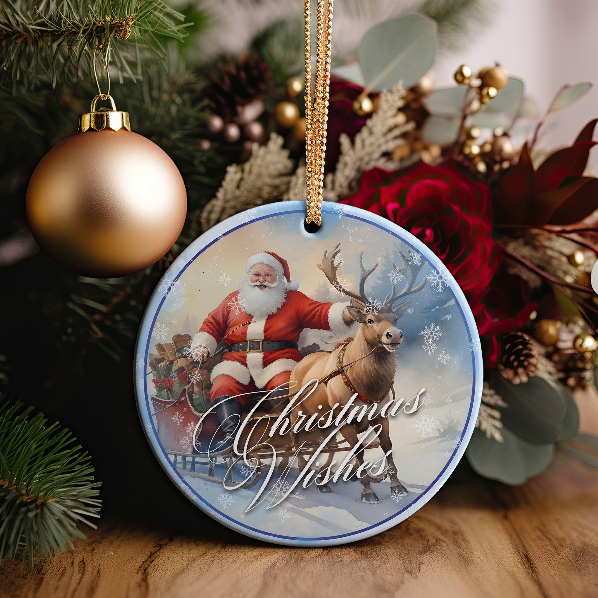 Personalized Santa and Reindeer Ceramic Christmas Ornament – Perfect Holiday Keepsake for Family and Friends - Image 2