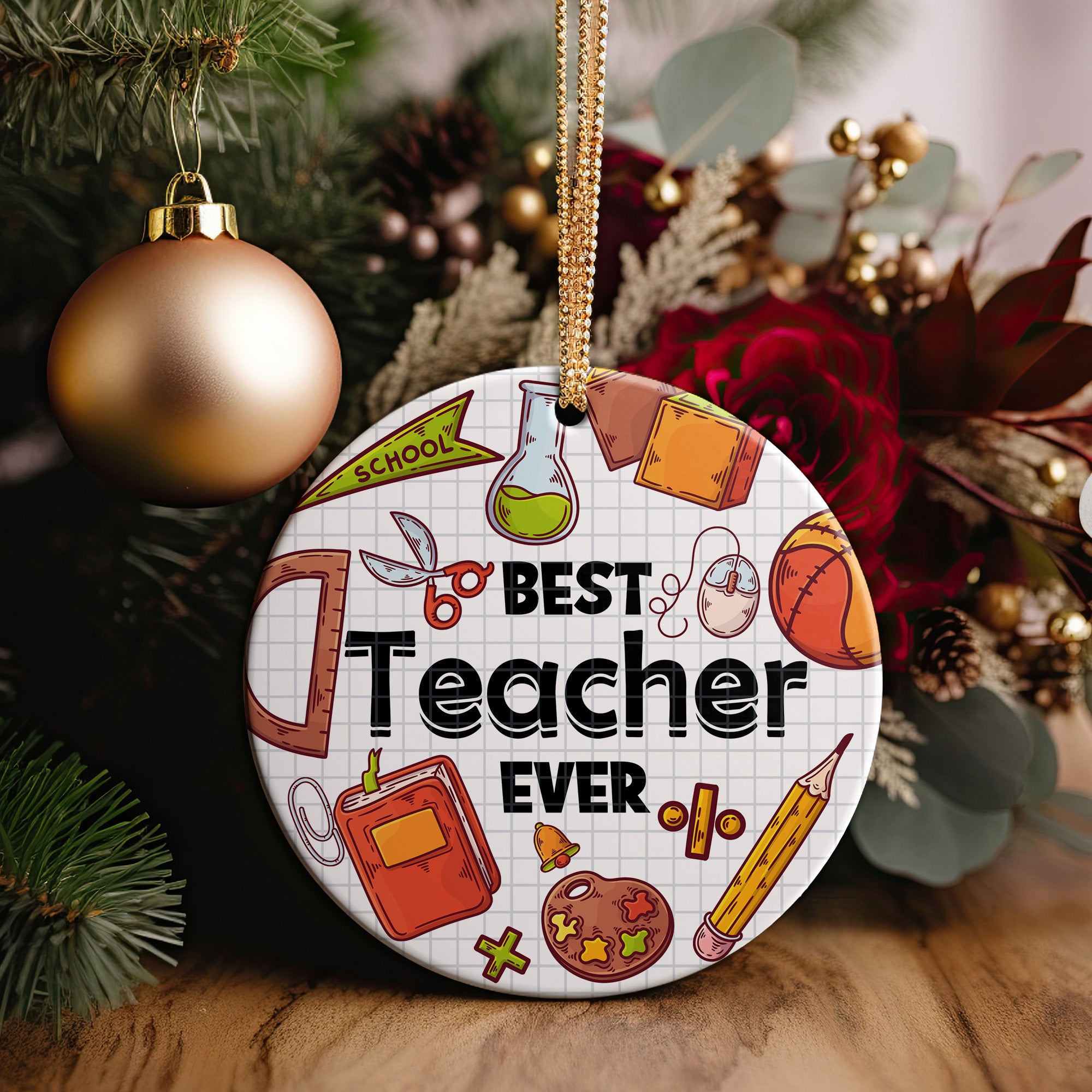 Personalized "Best Teacher Ever" Ceramic Ornament - Handcrafted Appreciation Gift for Educators, Ideal for Teacher's Day or Graduation - Image 2