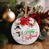 Personalized Merry Christmas Ceramic Ornament with Snowman and Poinsettia - Custom Holiday Decoration - Image 2