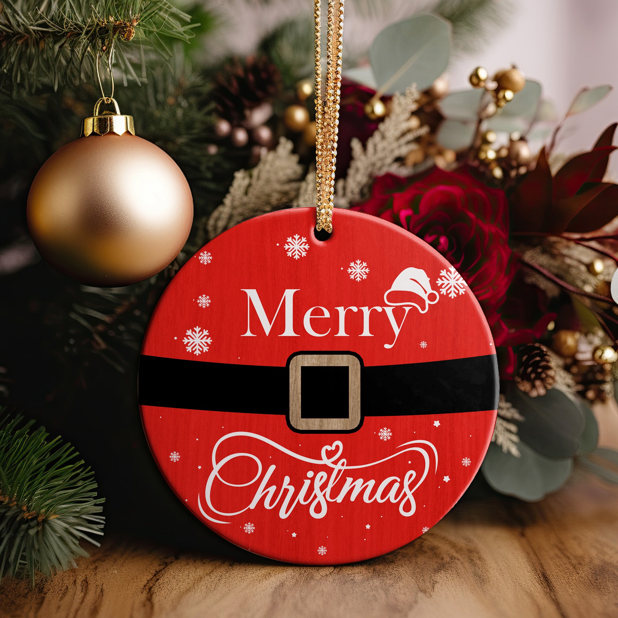 Personalized Santa Belt Ceramic Christmas Ornament – Handcrafted Holiday Décor Gift with Customizable Options for Family and Friends - Image 2