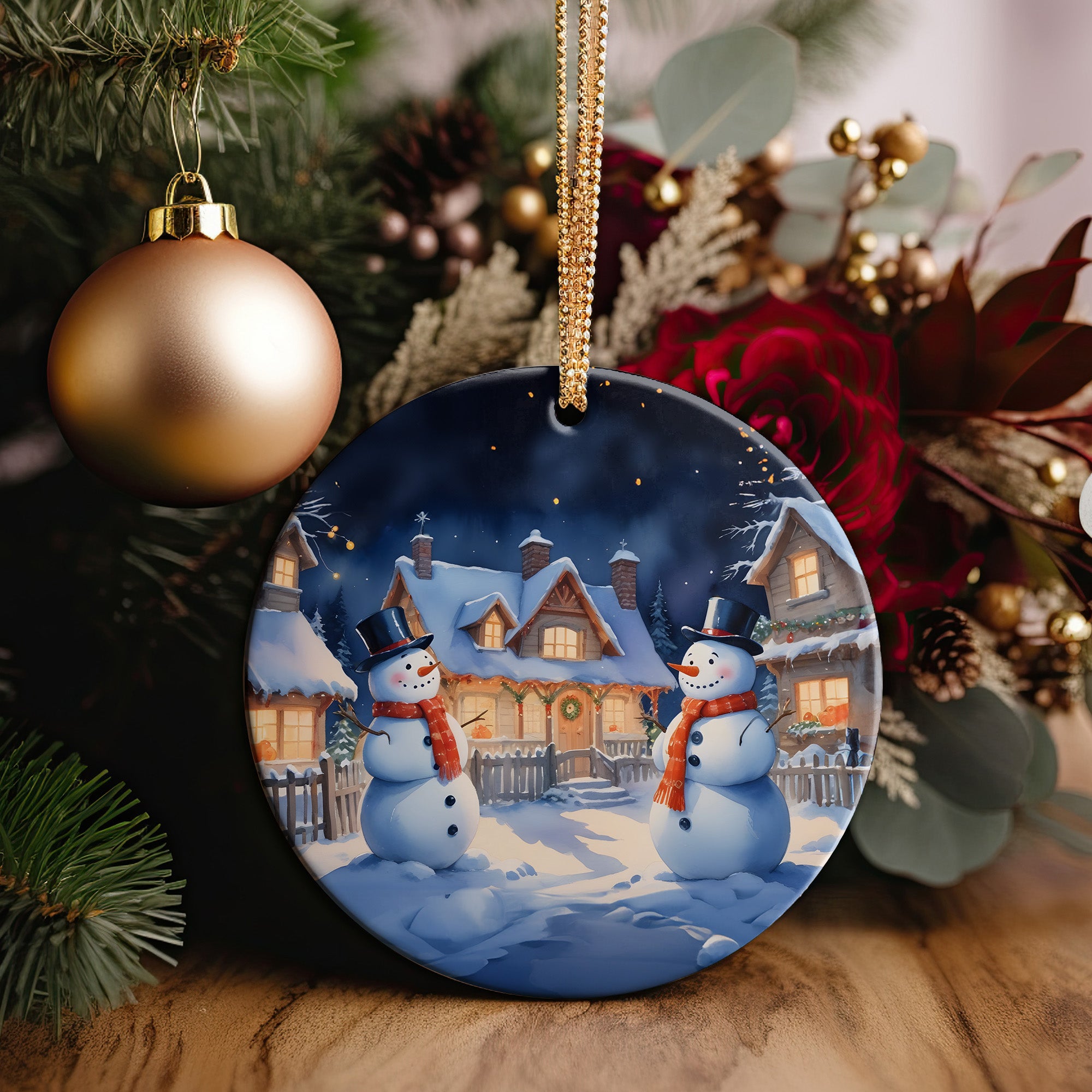 Personalized Snowman Ceramic Ornament - Handcrafted Winter Scene, Perfect Christmas Gift with Customization Options - Image 2