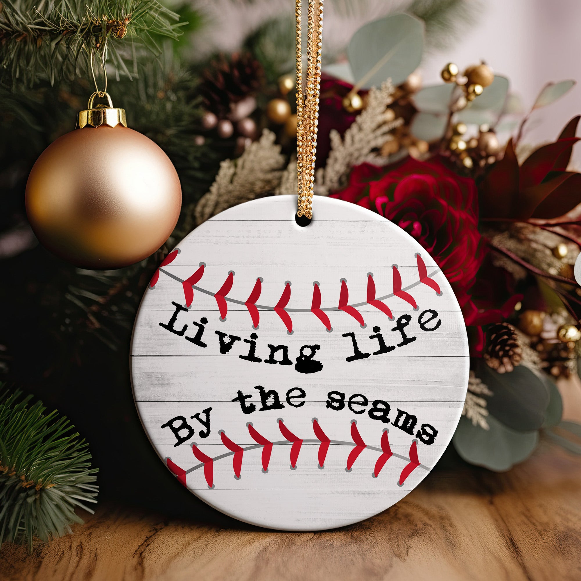 Personalized Baseball-Themed Ceramic Ornament - "Living Life By the Seams" - Custom Sports Gift for Fans & Players - Image 2