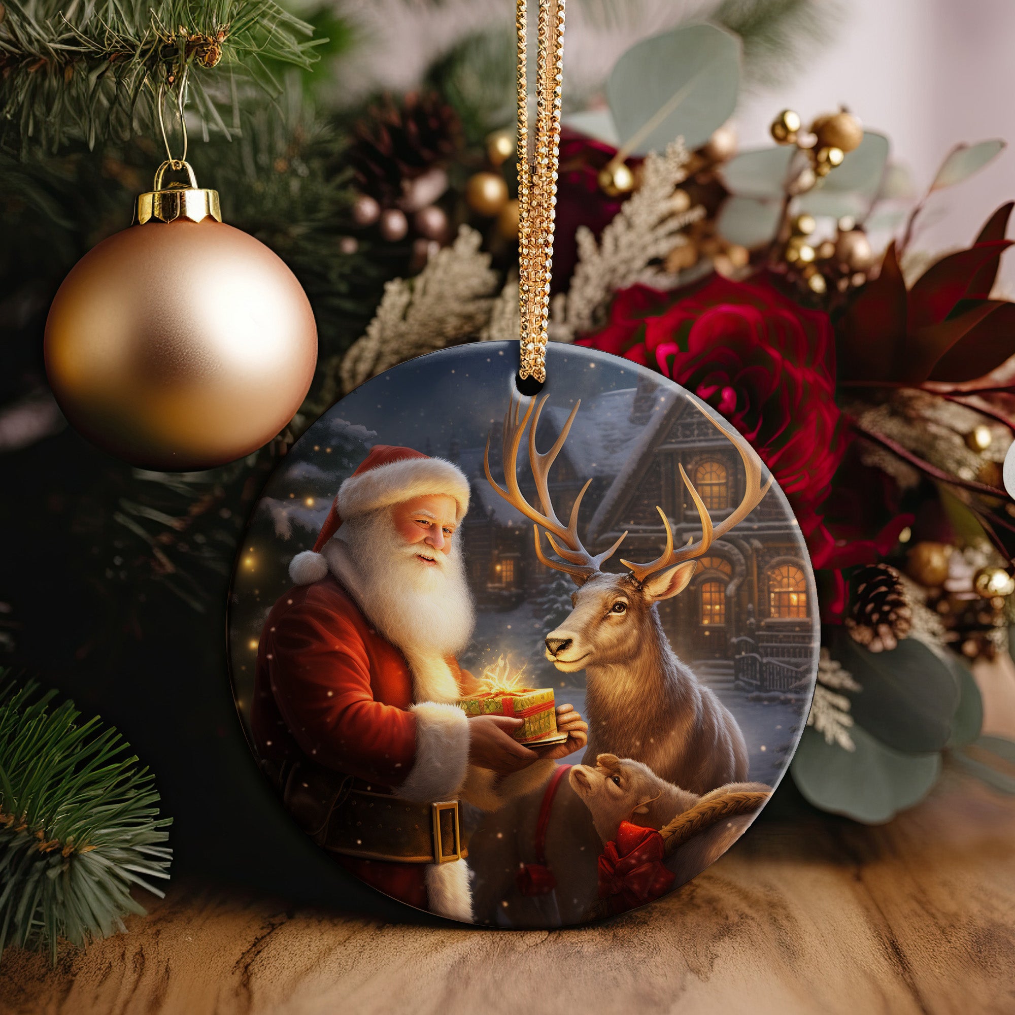 Personalized Santa & Reindeer Ceramic Ornament – Handmade Holiday Keepsake Perfect for Christmas Gift-Giving - Image 2