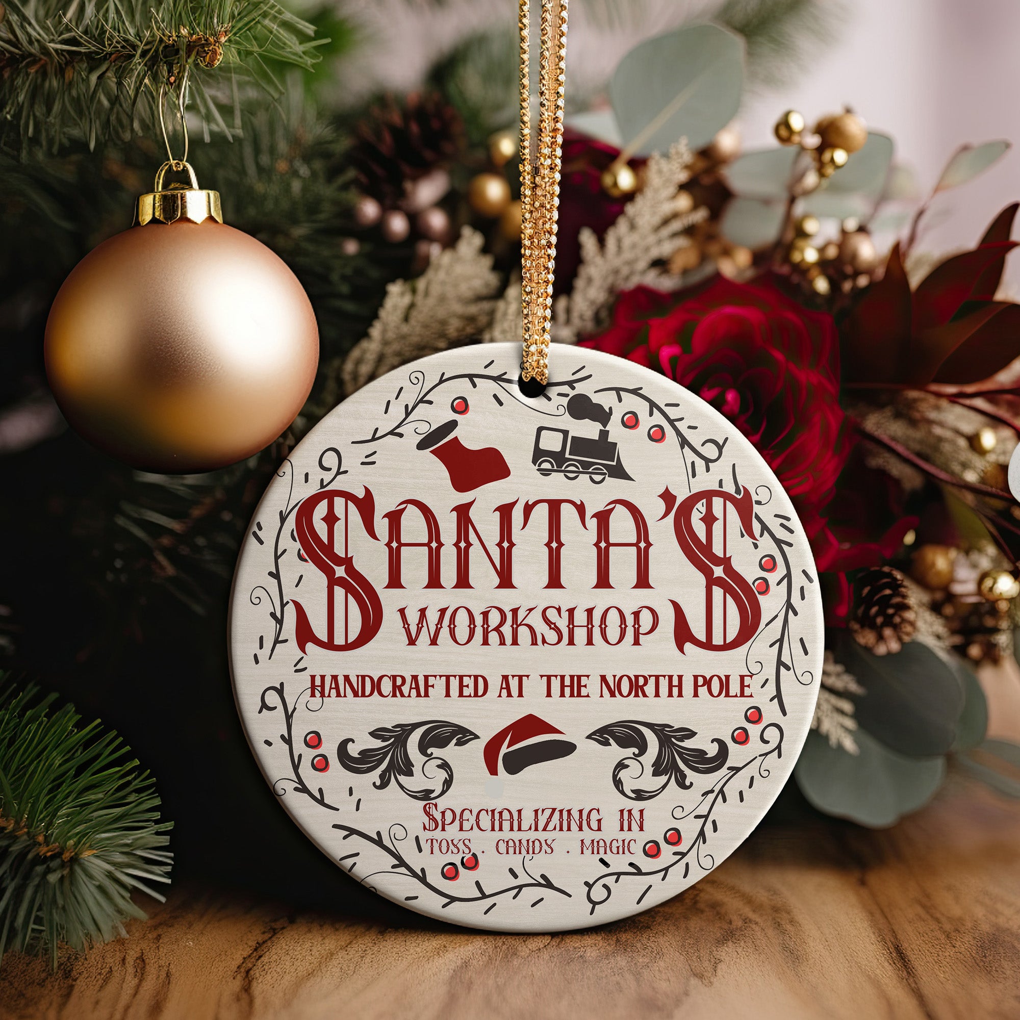Personalized Santa's Workshop Ceramic Ornament – Handcrafted Holiday Charm from the North Pole - Image 2