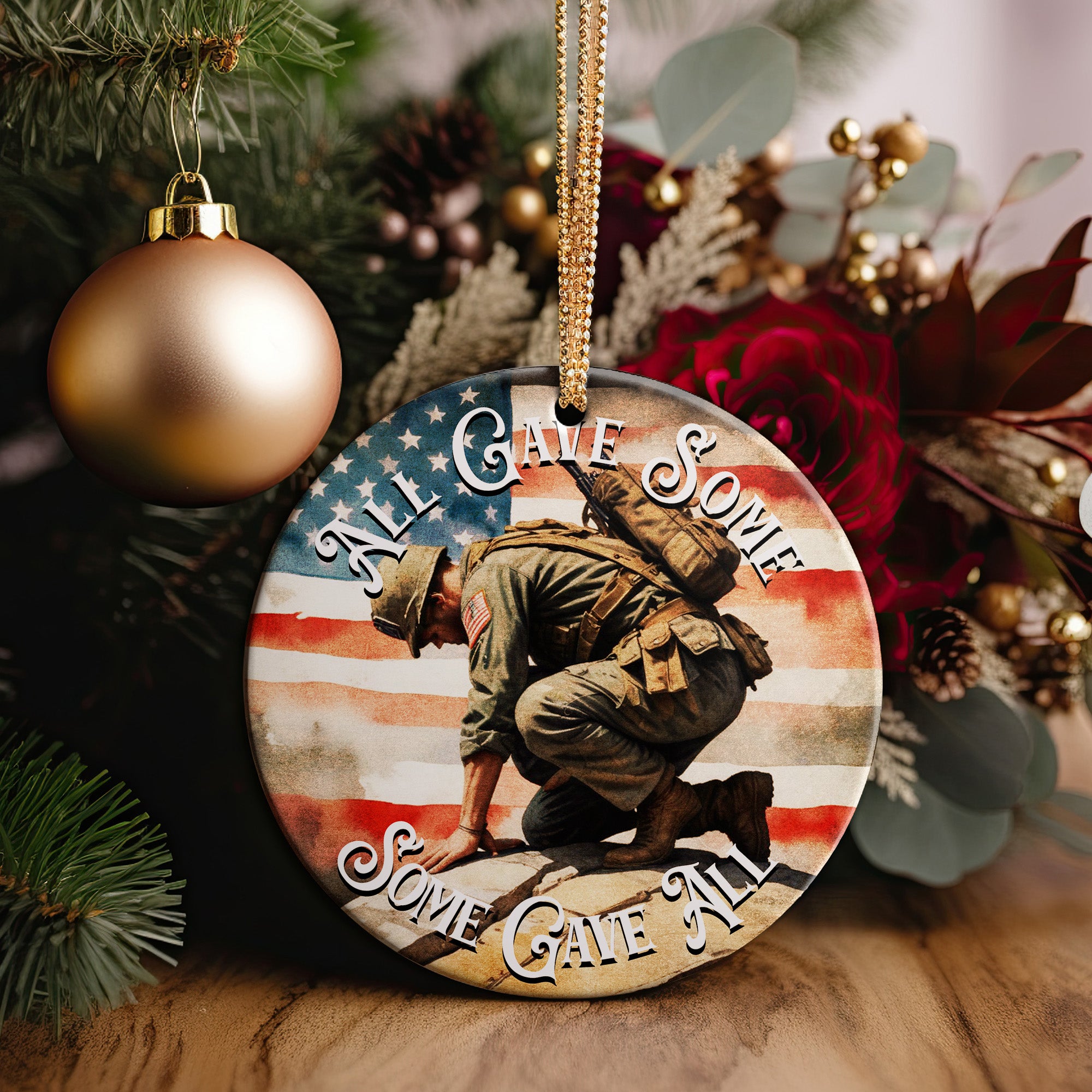 Personalized Military Tribute Ceramic Ornament - "All Gave Some, Some Gave All" Keepsake with American Flag Design - Image 2