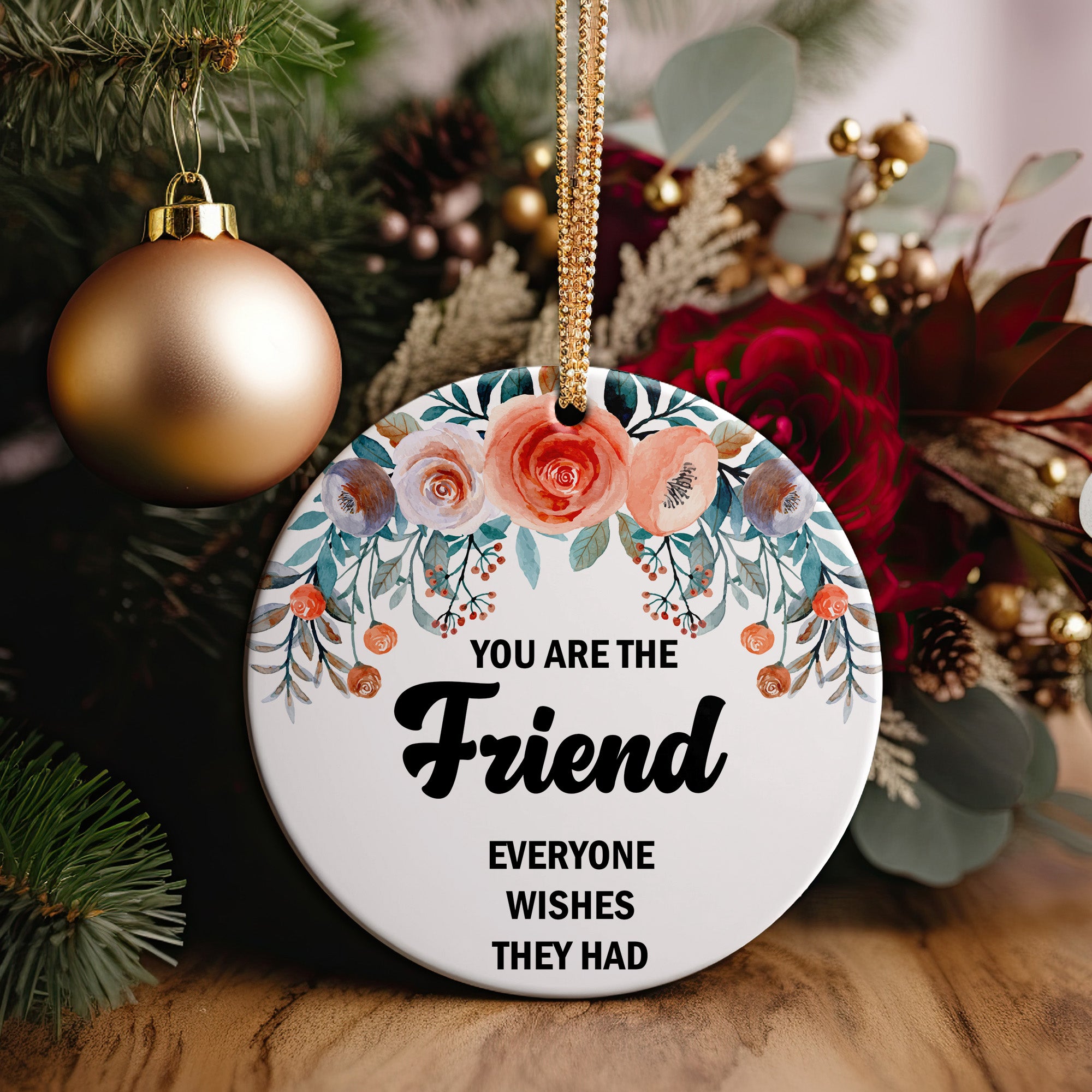 Personalized Floral Friendship Ceramic Ornament - Perfect Handmade Gift with Heartfelt Message - Image 2