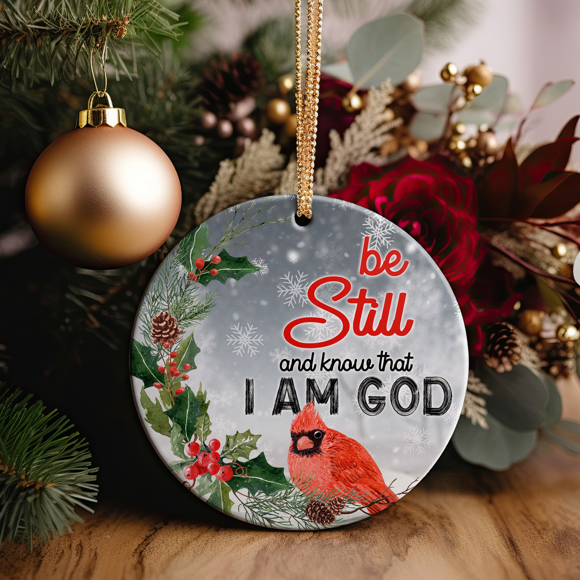 Personalized Ceramic Ornament with Holiday Cardinal - "Be Still and Know" - Perfect Christmas Decoration and Gift - Image 2