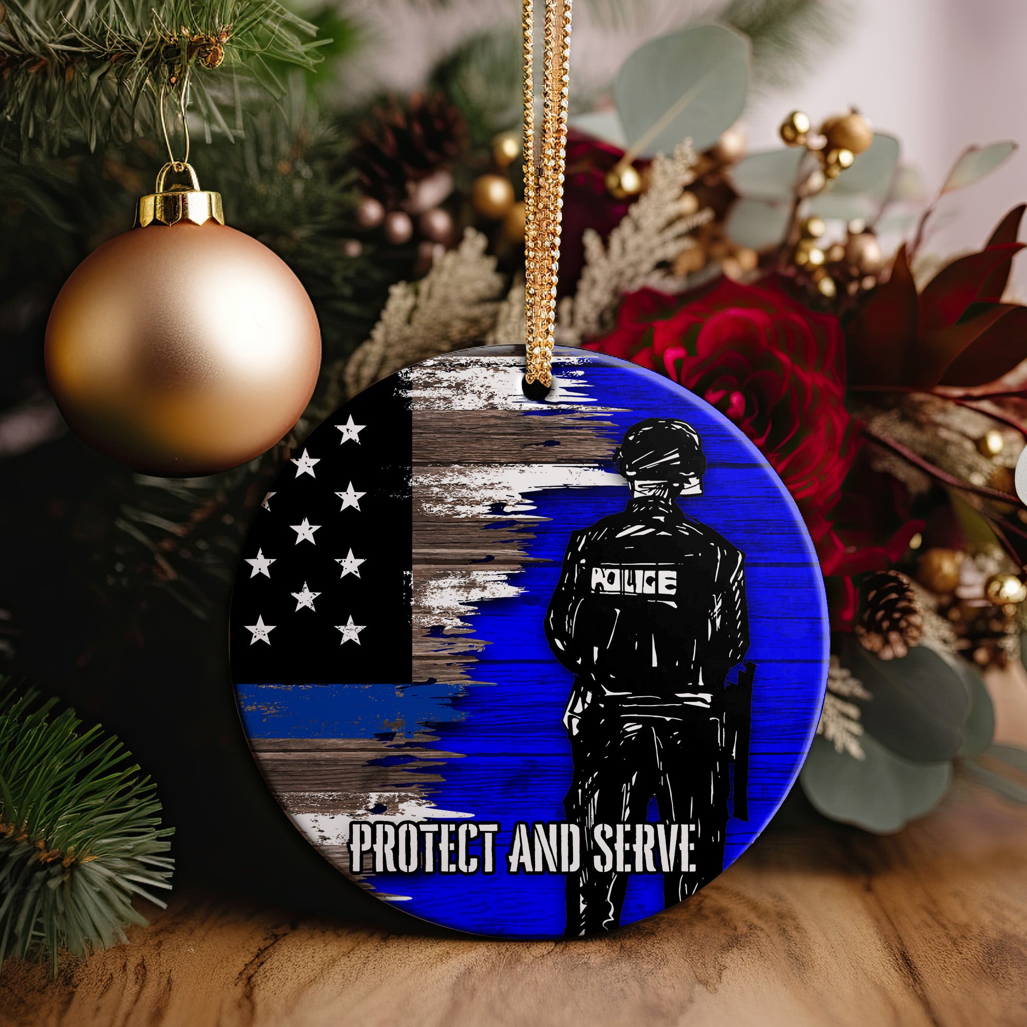 Personalized Police Officer Ceramic Ornament - Handmade Thin Blue Line Decor with Custom Text for Honor and Appreciation - Image 2