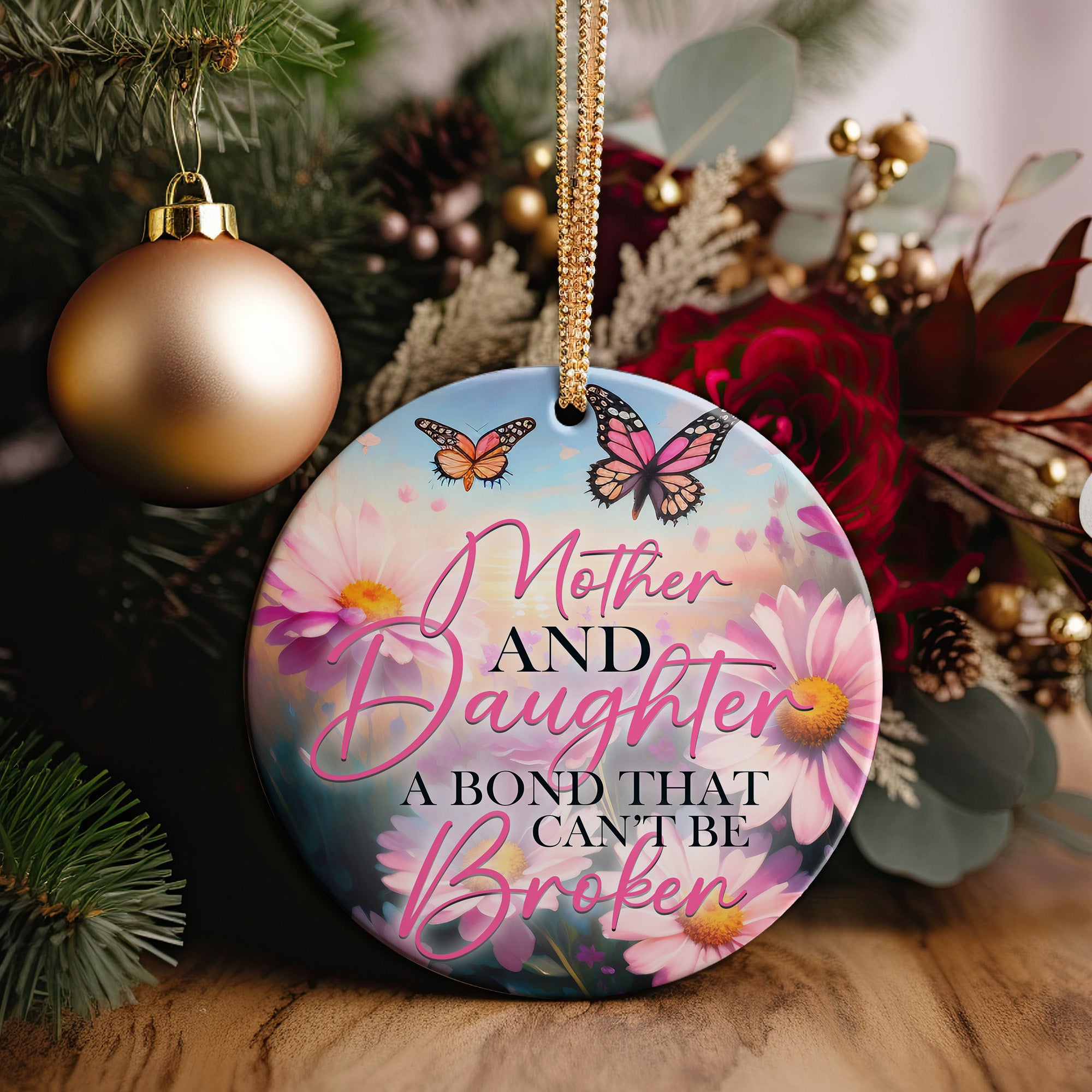 Personalized Mother and Daughter Ceramic Ornament – Handcrafted Floral Design with Heartfelt Message for Unbreakable Bonds - Image 2