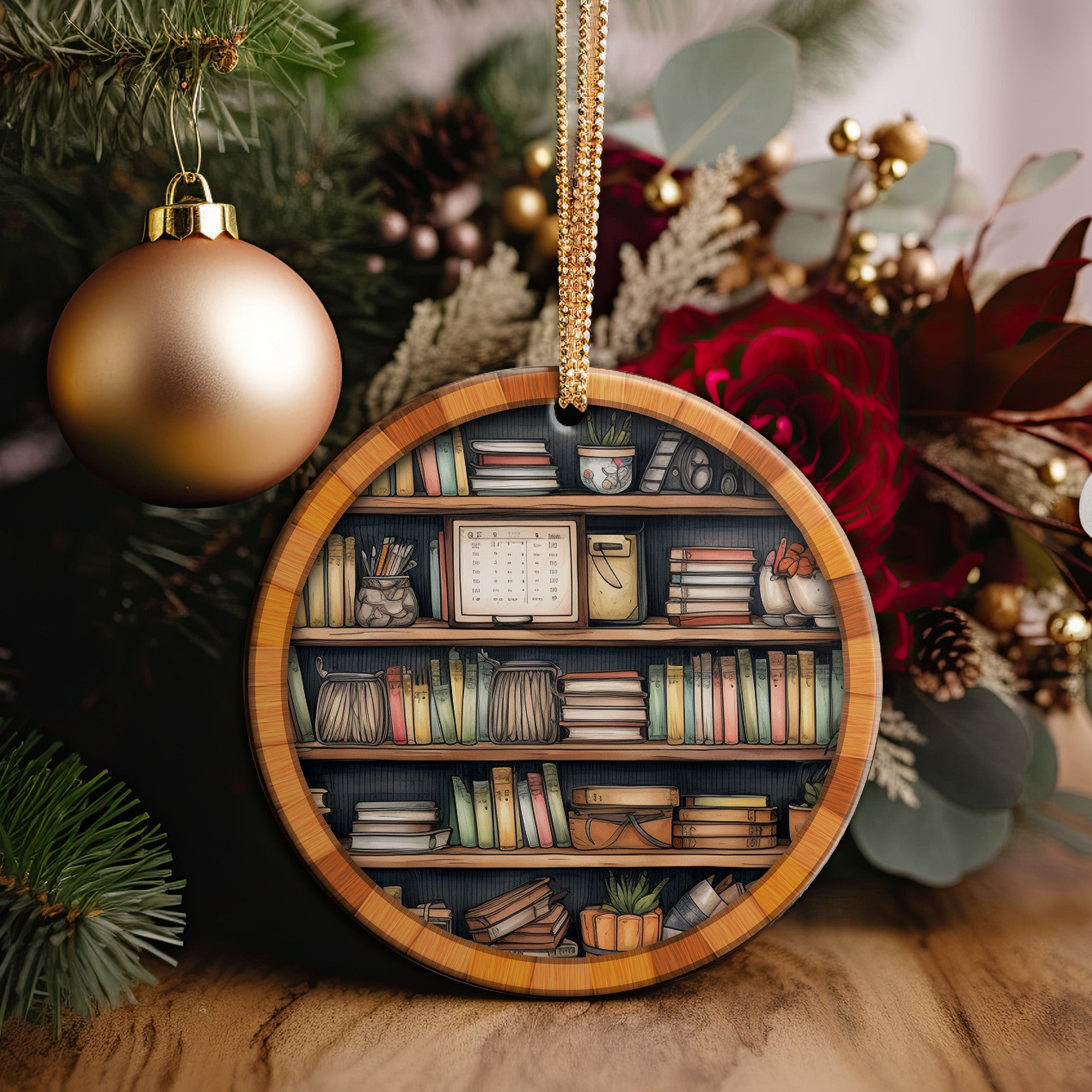 Personalized Bookshelf Ceramic Ornament - Customizable Literary Keepsake for Book Lovers and Bibliophiles - Image 2