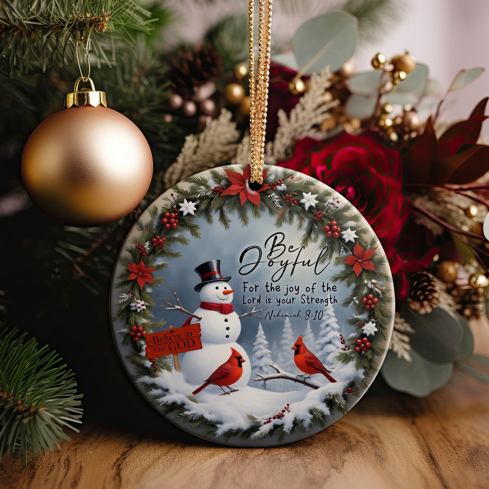 Personalized Handmade Joyful Snowman Ceramic Ornament - Perfect Holiday Gift with Biblical Inspiration - Image 2