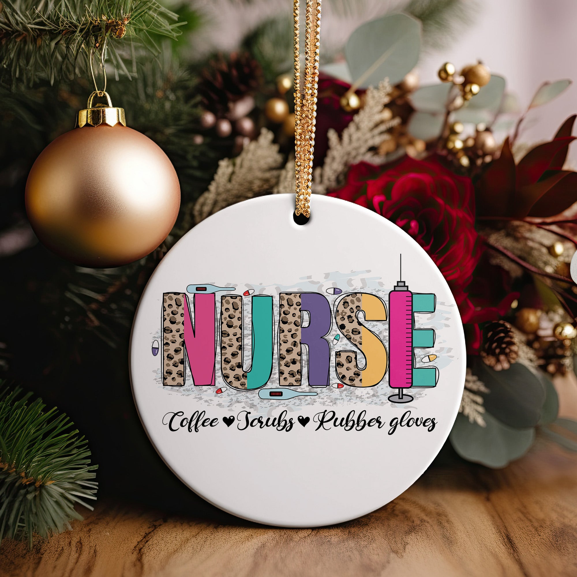Personalized Nurse Ceramic Ornament - Leopard Print Design, Perfect Gift for Nurses with Customizable Keepsake Details - Image 2