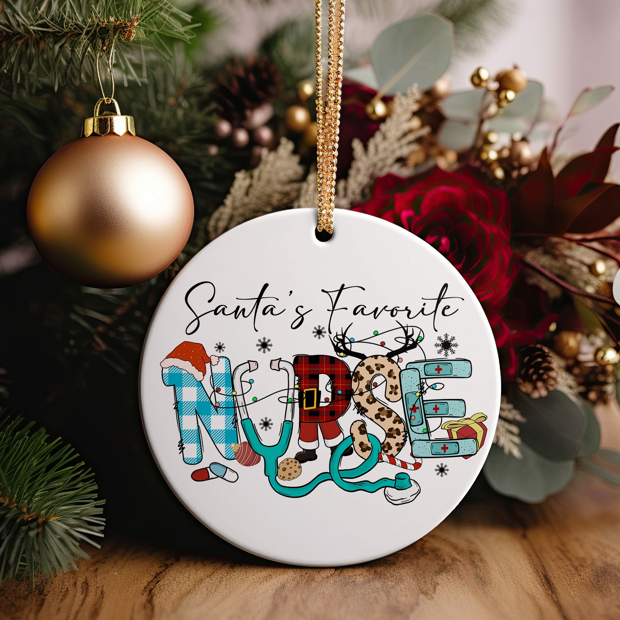 Personalized "Santa's Favorite Nurse" Ceramic Ornament - Festive Holiday Decoration for Nursing Heroes - Image 2