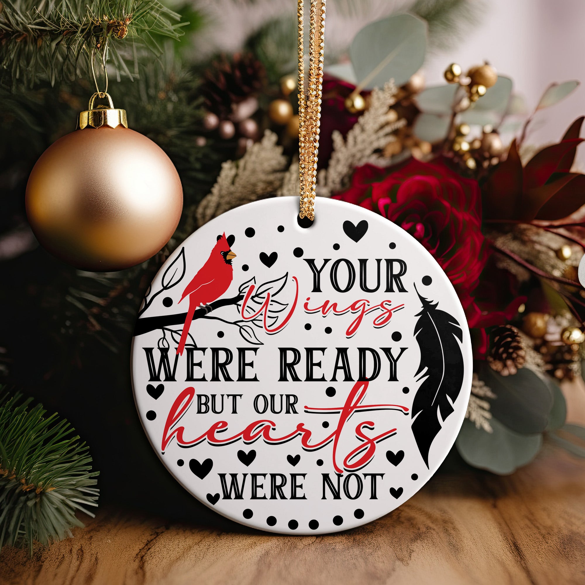 Personalized Memorial Ceramic Ornament with Cardinal and Feather Design – Heartfelt Keepsake for Loved Ones - Image 2