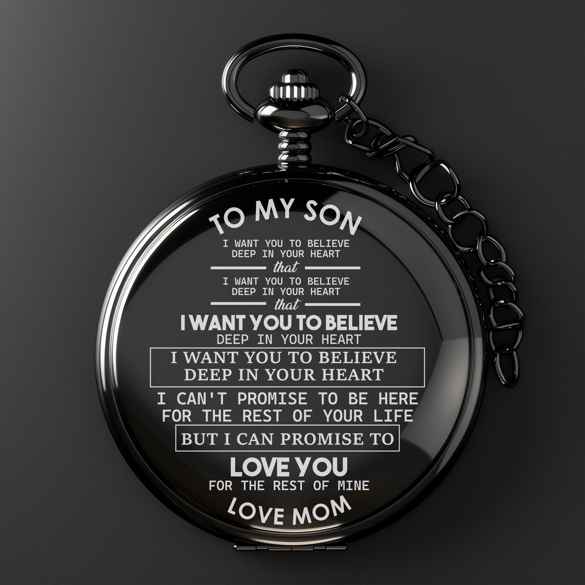 Personalized Engraved Pocket Watch for Son - Timeless Gift from Mom with Heartfelt Message - Image 2
