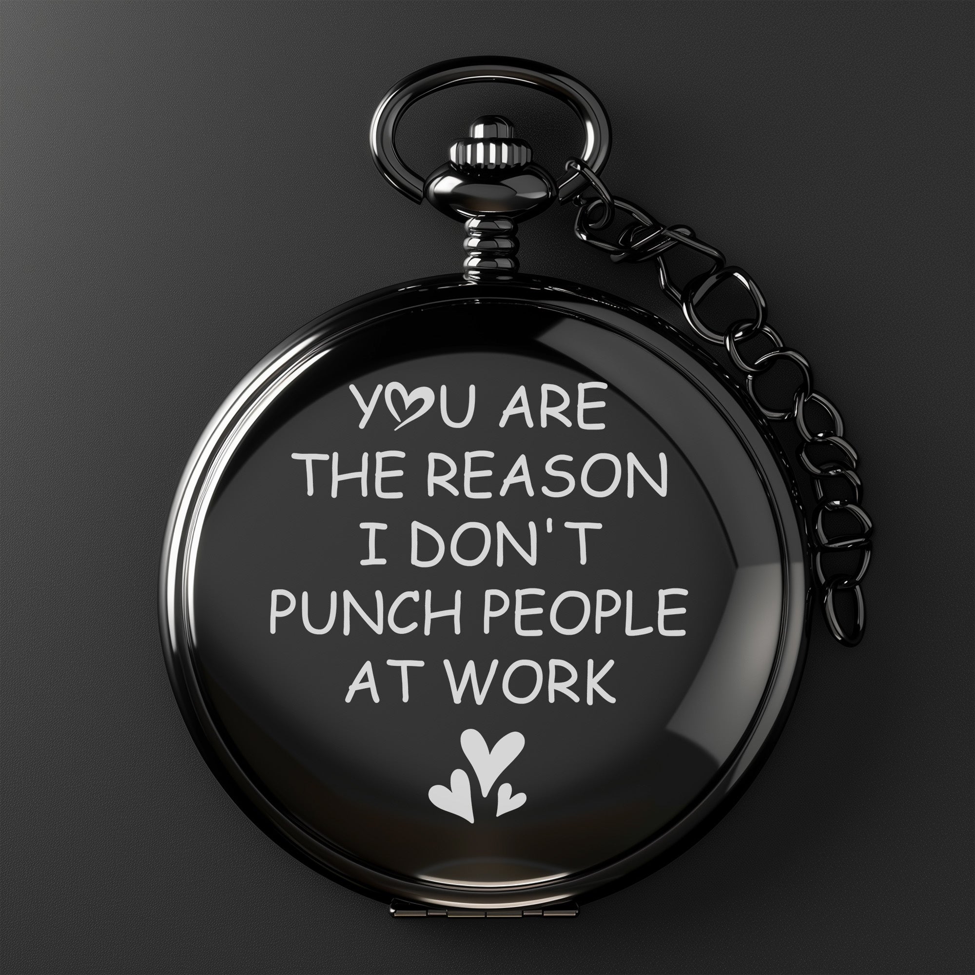 Personalized Pocket Watch with Humorous Message - Premium Black Finish with Heart Accents - Perfect Gift for Him or Her - Image 2